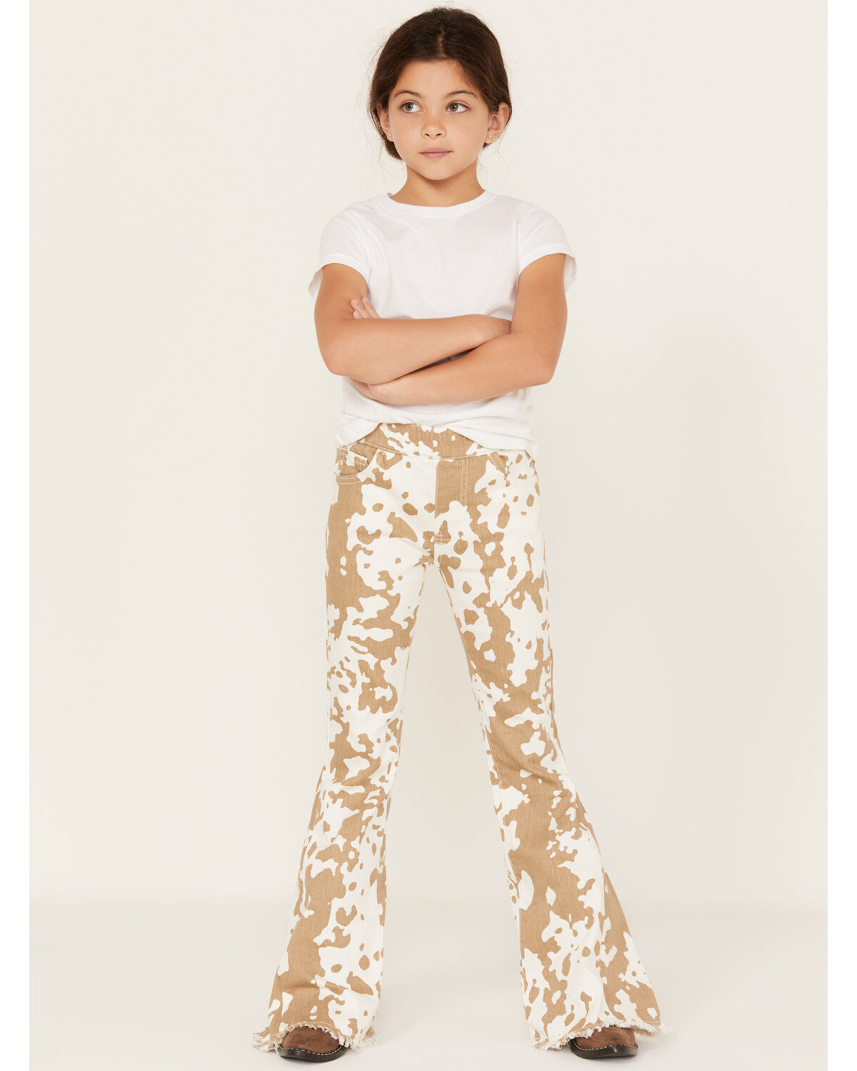 Girls' Saint & Hearts Cowhide Print Pull On Flare Pants