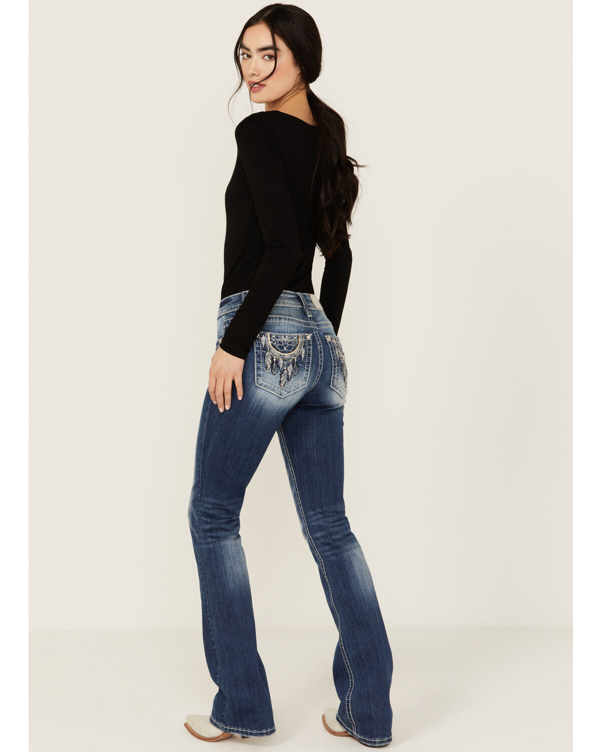 Women's Miss Me Medium Wash Dream Catcher Pocket Mid Rise Bootcut Stre