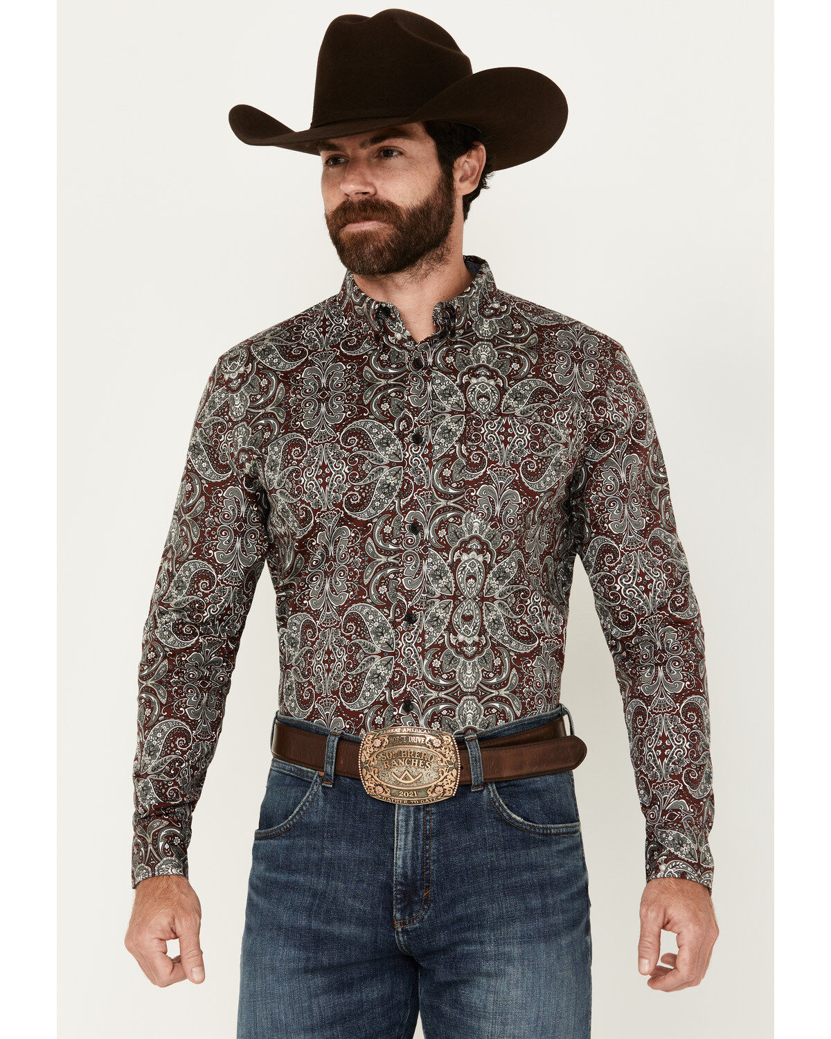 Men's Cody James Showcase Paisley Print Long Sleeve Button-Down Stretc