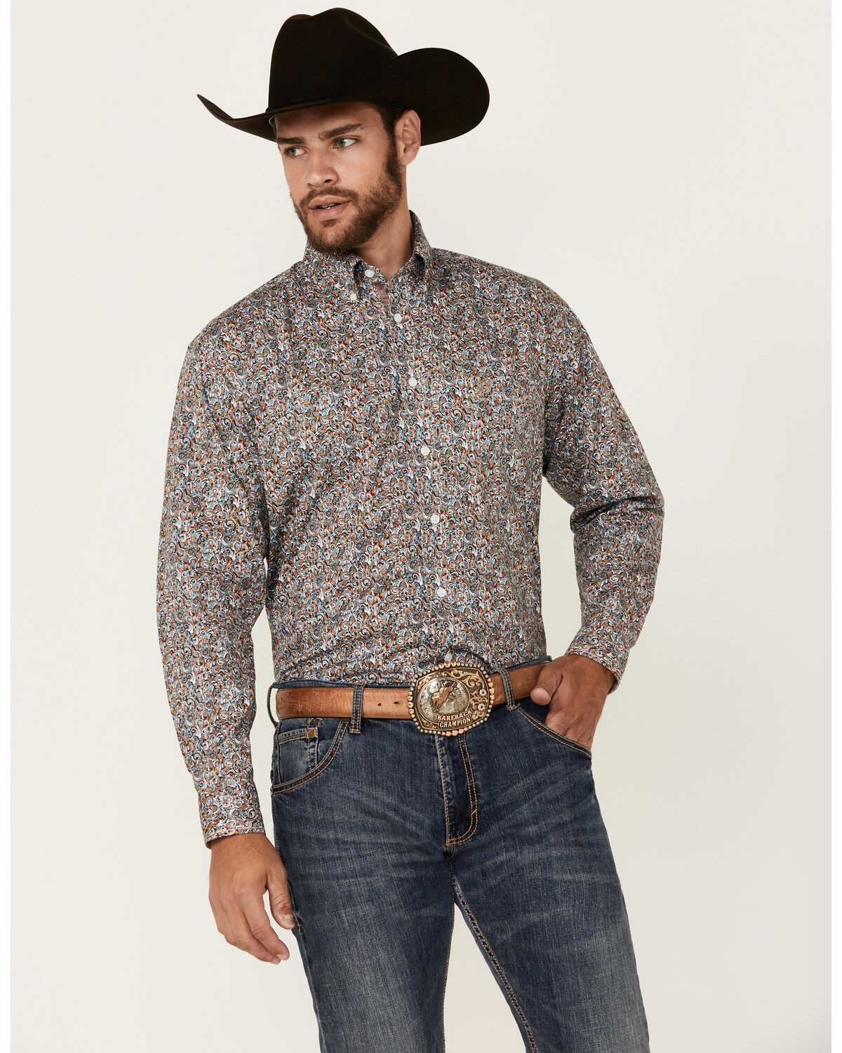 Men's Panhandle Rough Stock by Paisley Print Long Sleeve Button-Down S