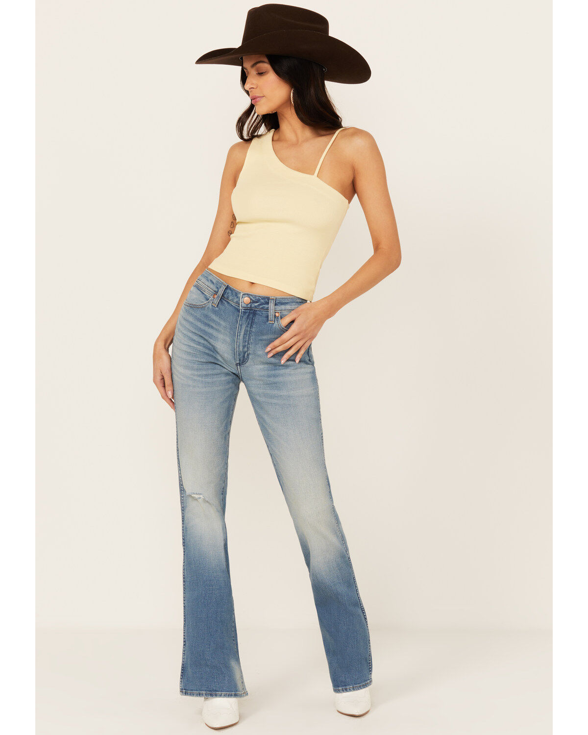 Women's Wrangler Medium Wash Westward Mid Rise Bootcut Stretch Denim J