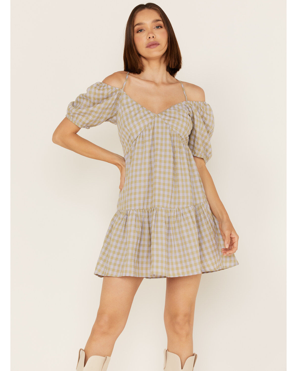 Women's Heartloom Kendra Peri Plaid Off Shoulder Mini Dress