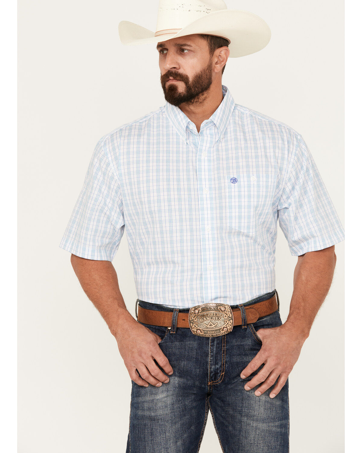 Men's Wrangler Classic Plaid Print Short Sleeve Button-Down Western Sh
