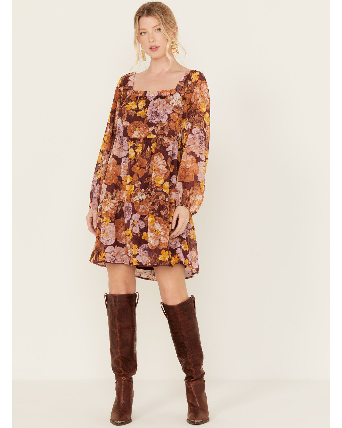 Women's En Creme Floral Print Long Sleeve Mini Dress