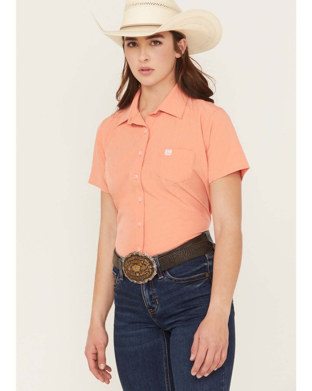 Women's Cinch Solid Short Sleeve Button-Down Stretch Western Shirt