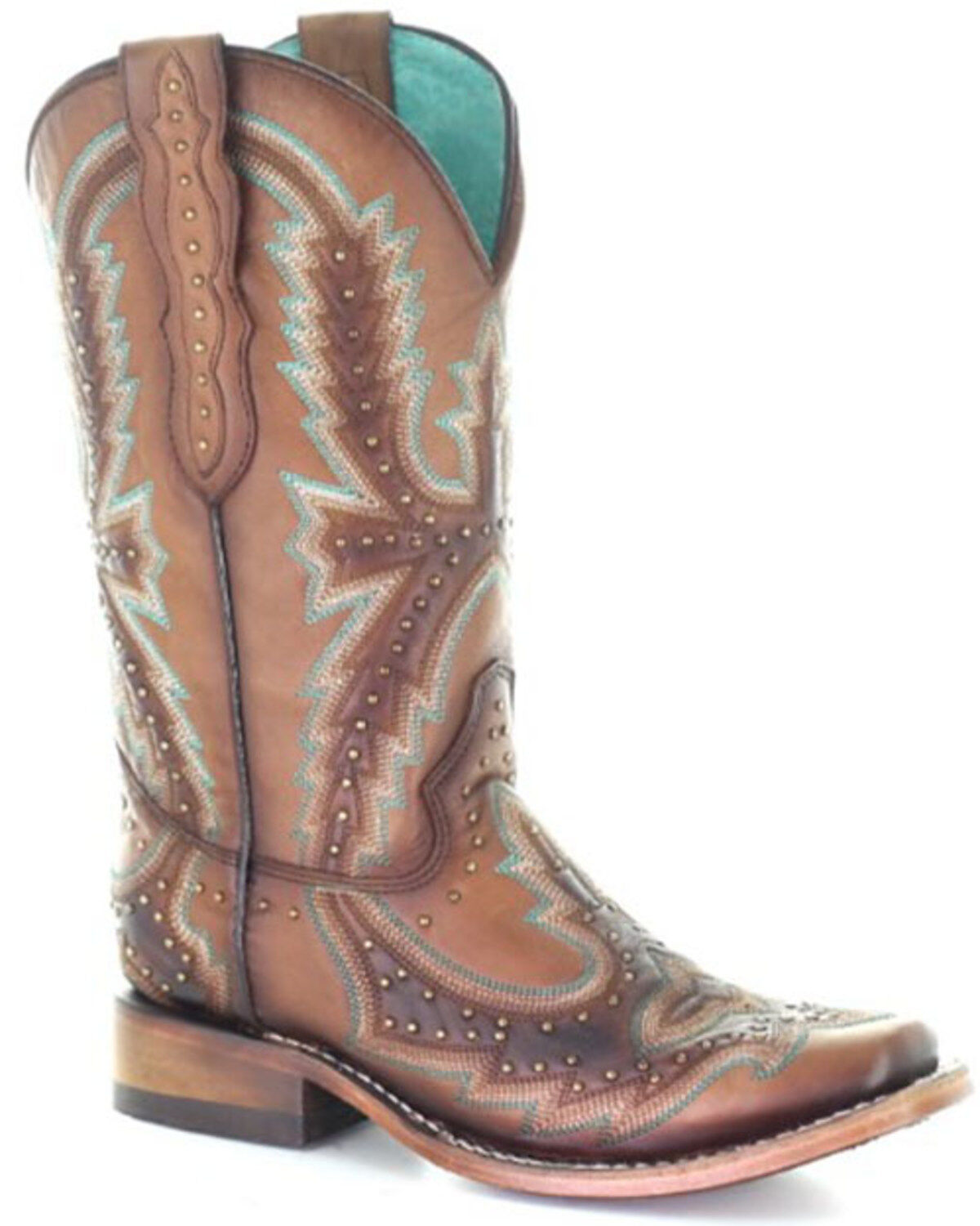 Women's Corral Tan Embroidery & Studs Western Boots - Square Toe