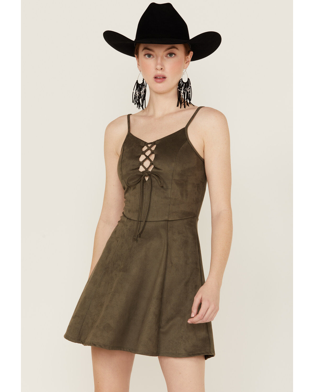 Women's Wild Moss Tie Front Faux Suede Mini Dress