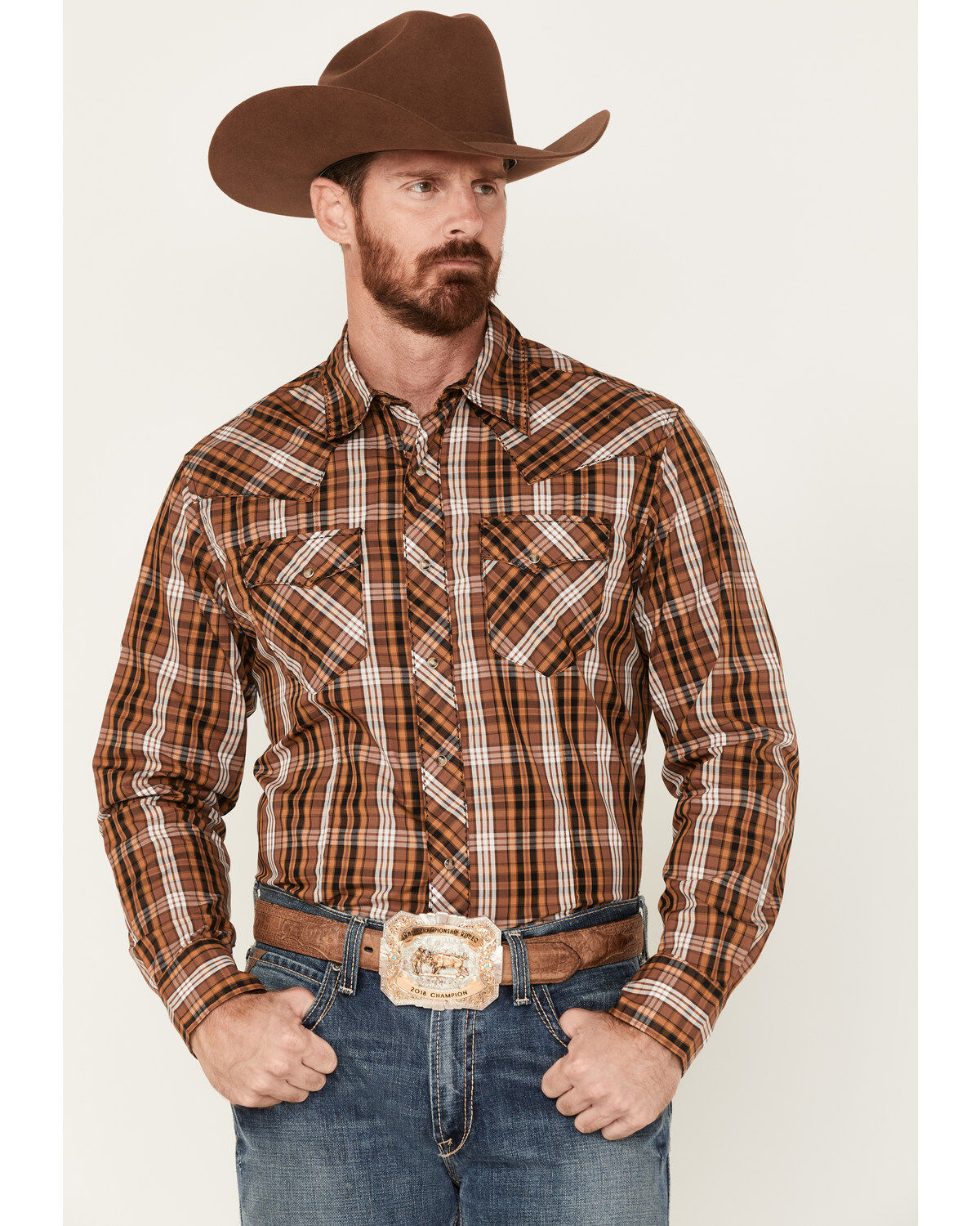 Men's Wrangler Plaid Print Long Sleeve Snap Western Shirt
