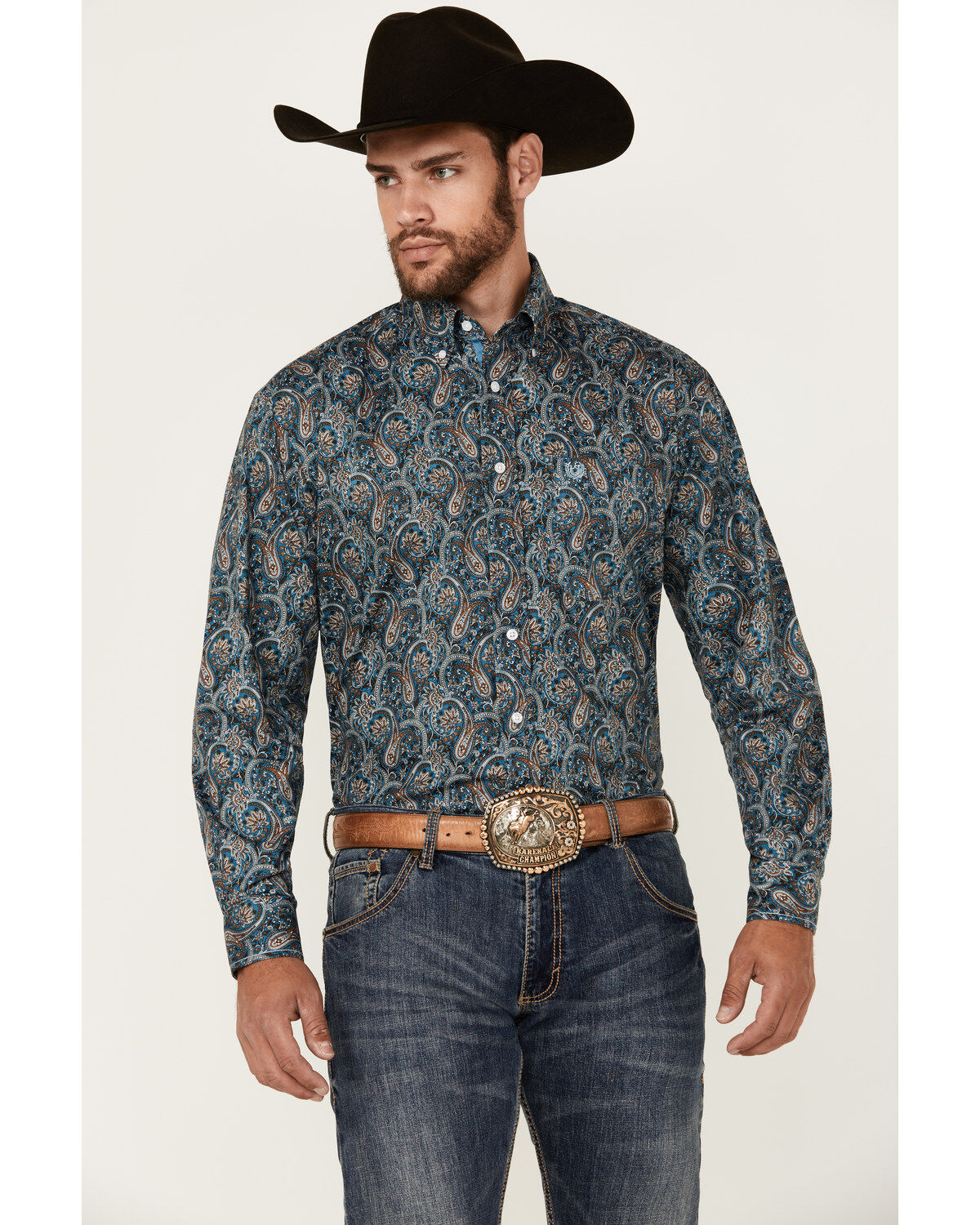 Men's Panhandle Rough Stock by Paisley Print Long Sleeve Button-Down W