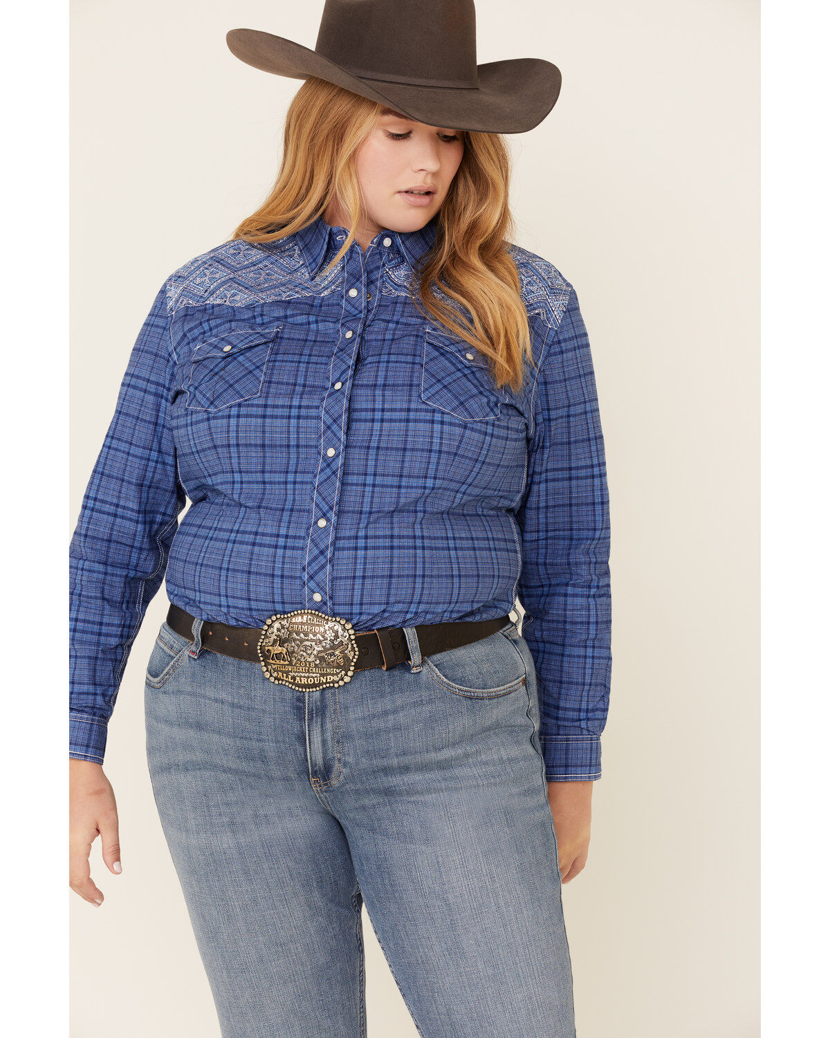 Women's Panhandle Rough Stock by Carrigan Plaid Print Long Sleeve West