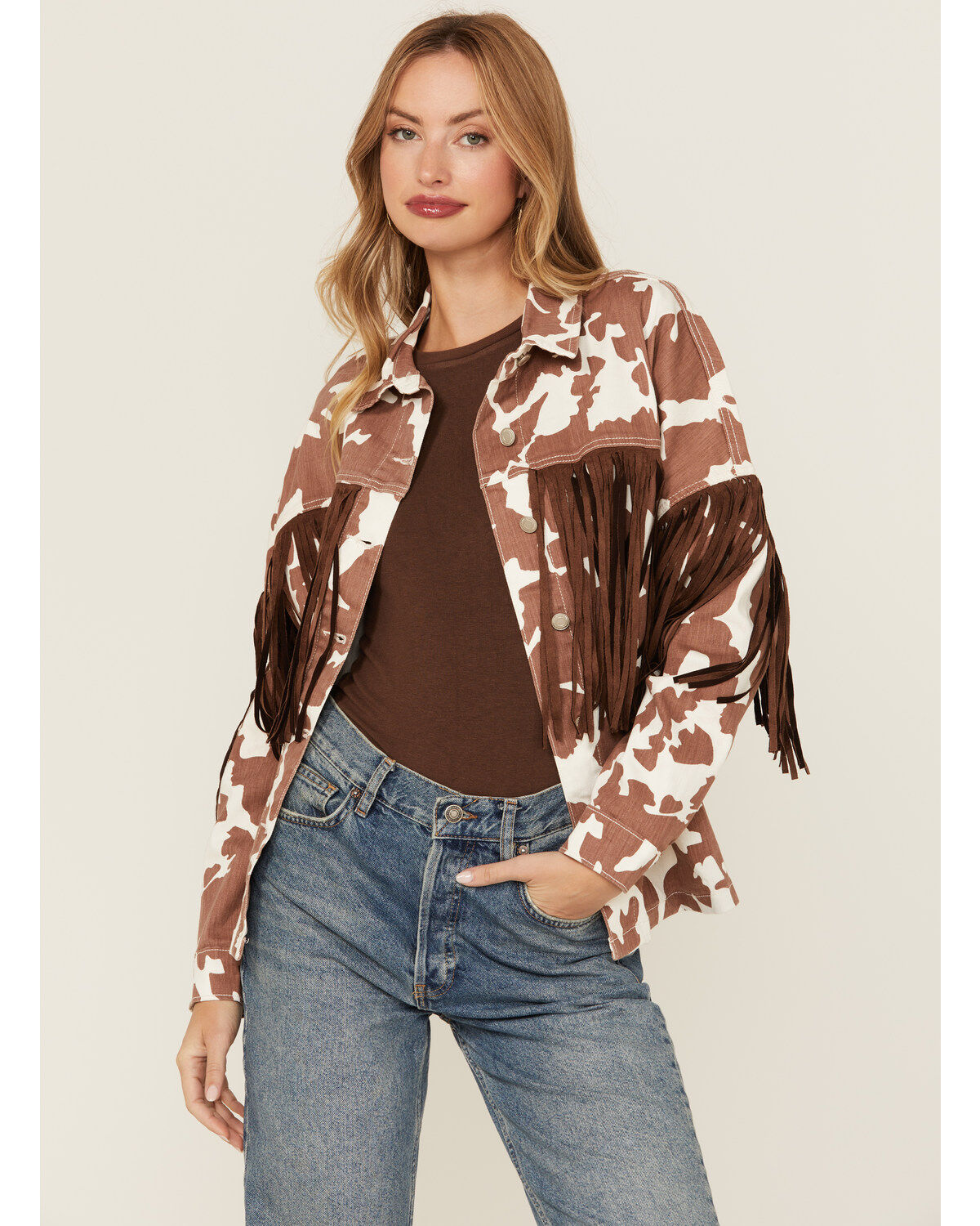Women's Saints & Hearts Cow Print Tassel Jacket