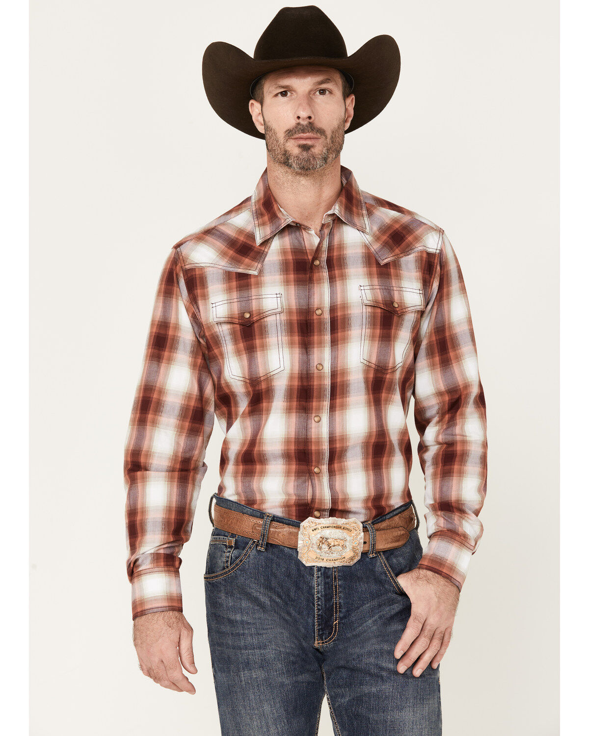 Men's Wrangler Retro Plaid Print Long Sleeve Snap Western Shirt