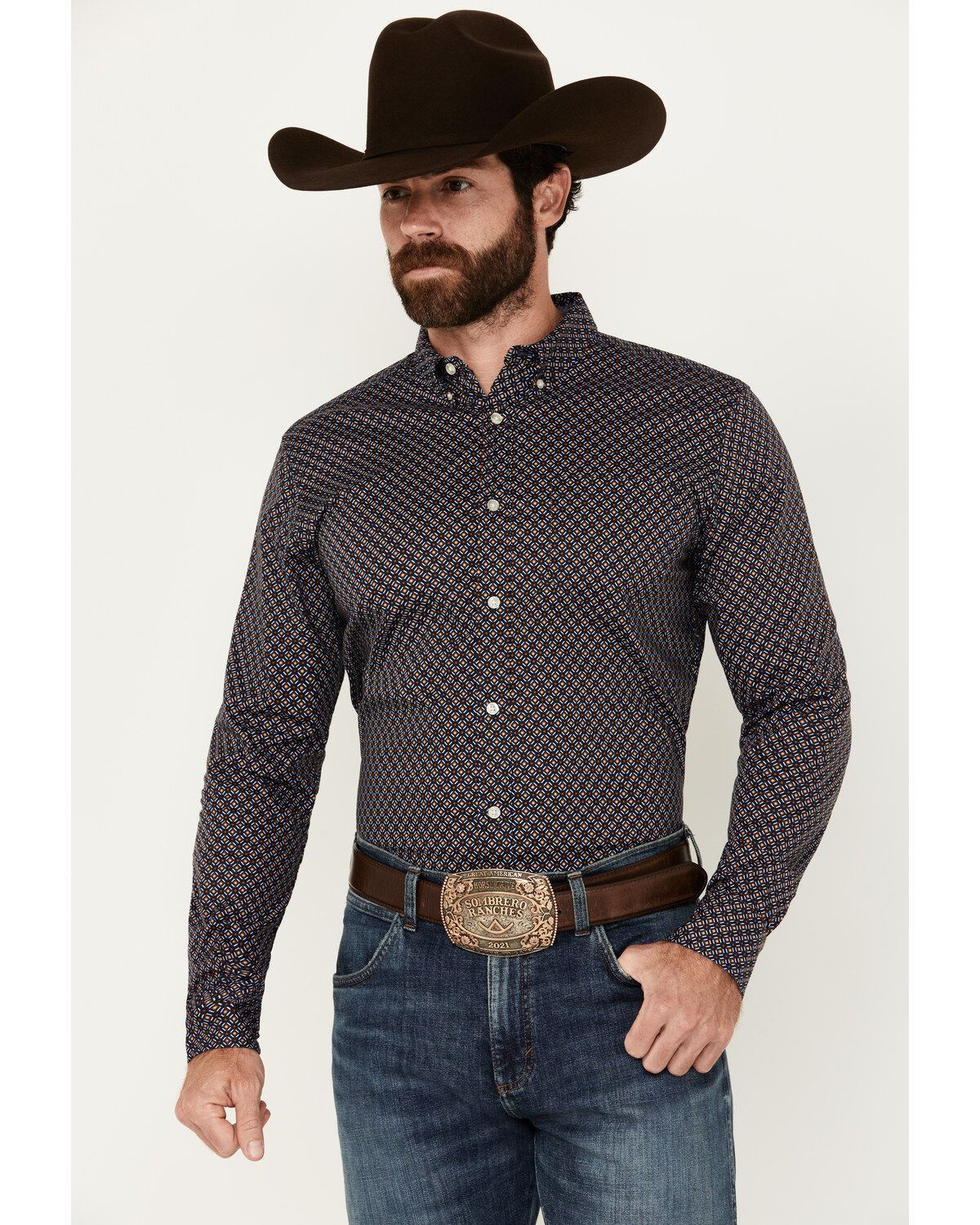 Men's Cody James Last Call Geo Print Long Sleeve Button-Down Shirt