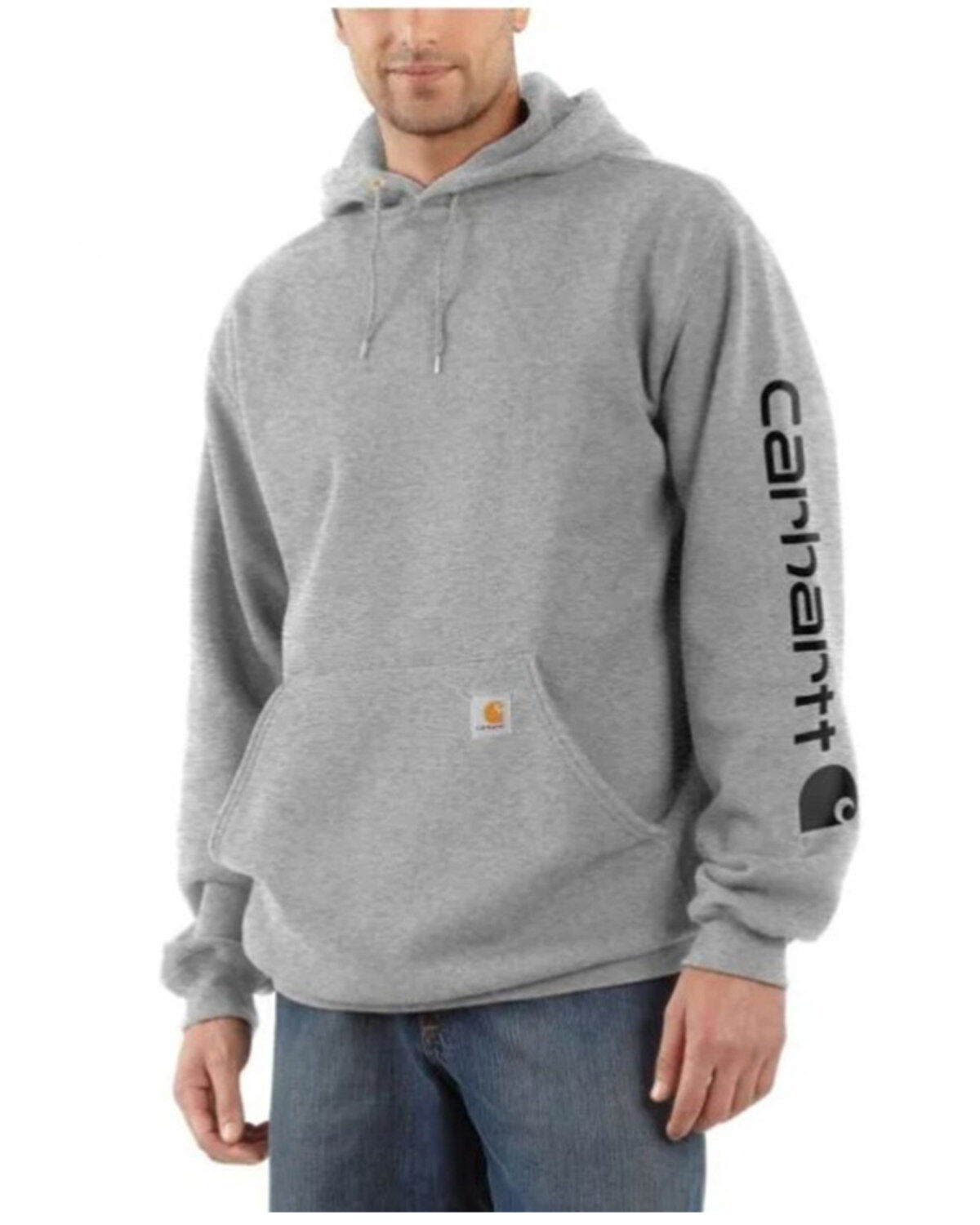 Men's Carhartt Heather Gray & Black Signature Sleeve Logo Hooded Work
