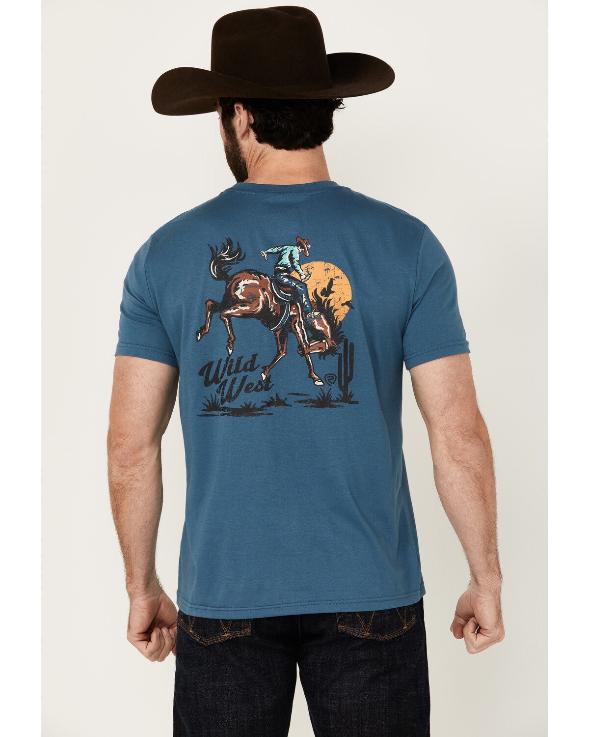 Men's Rock & Roll Denim Wild West Cowboy Short Sleeve Graphic T-Shirt