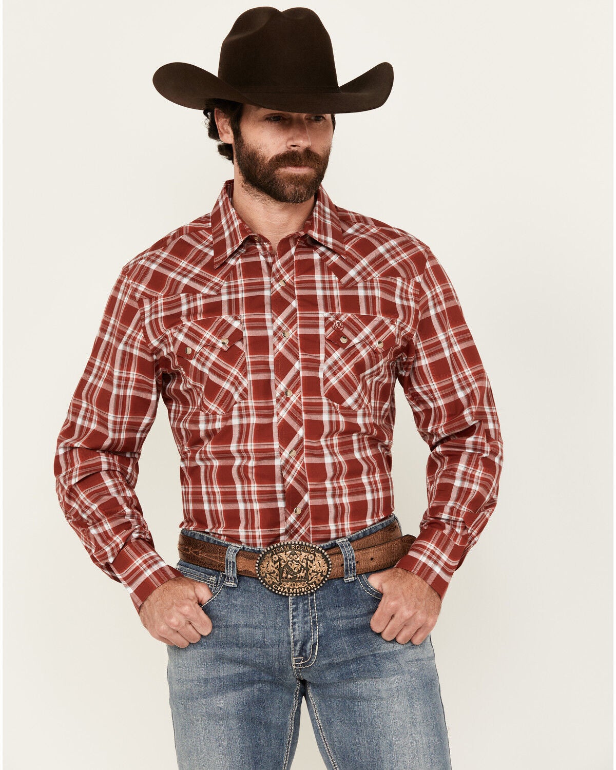 Men's Wrangler Retro Plaid Print Long Sleeve Snap Western Shirt