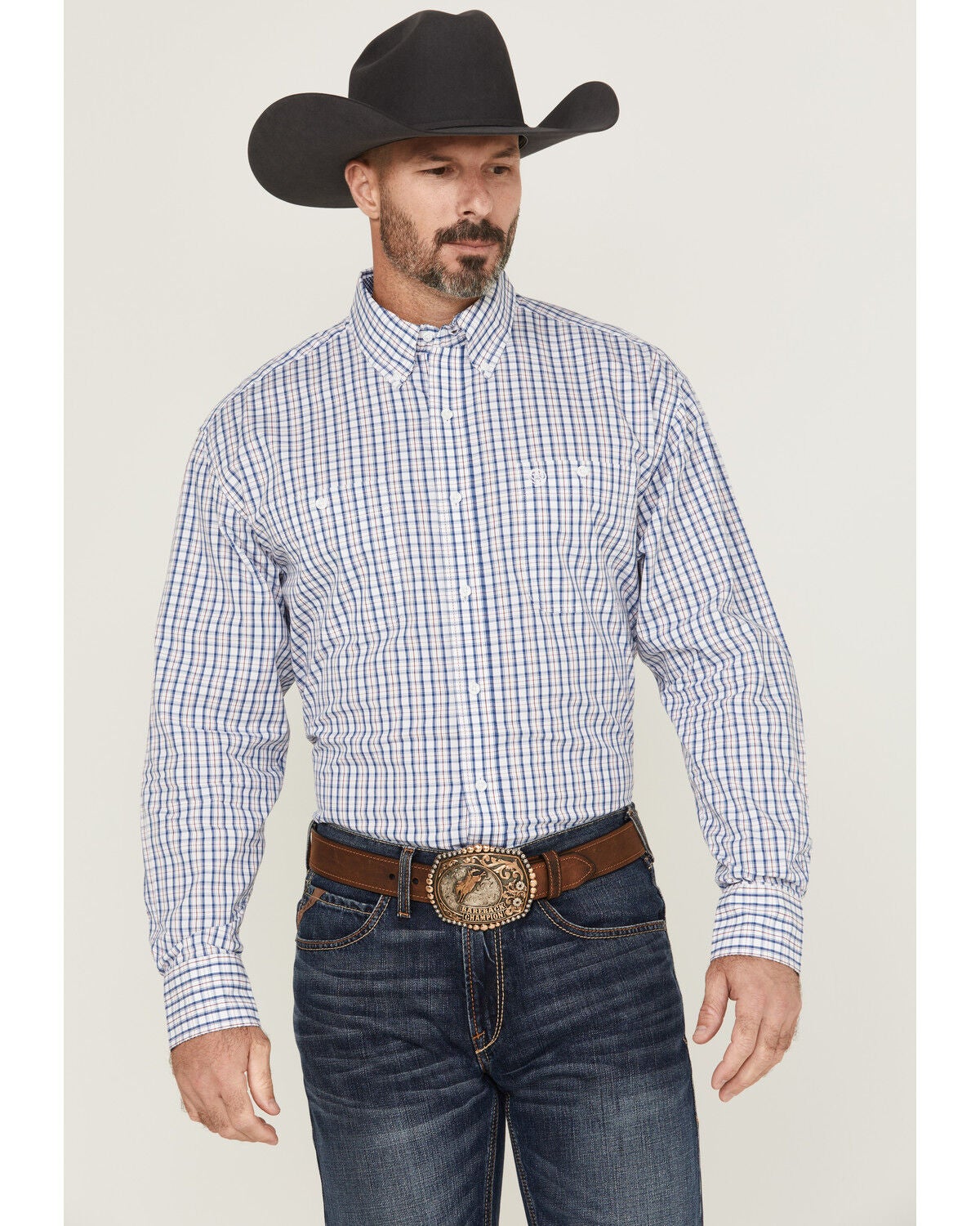 Men's Wrangler Plaid Print Long Sleeve Button-Down Stretch Western Shi