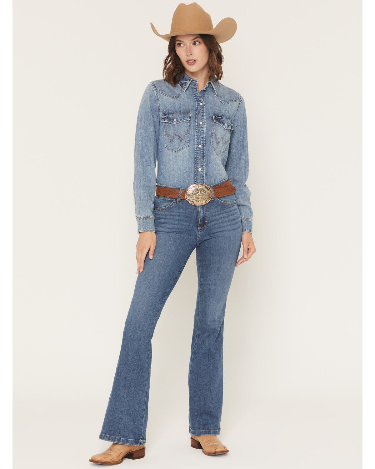 Women's Wrangler Elsie Medium Wash Bespoke High Rise Flare Stretch Den