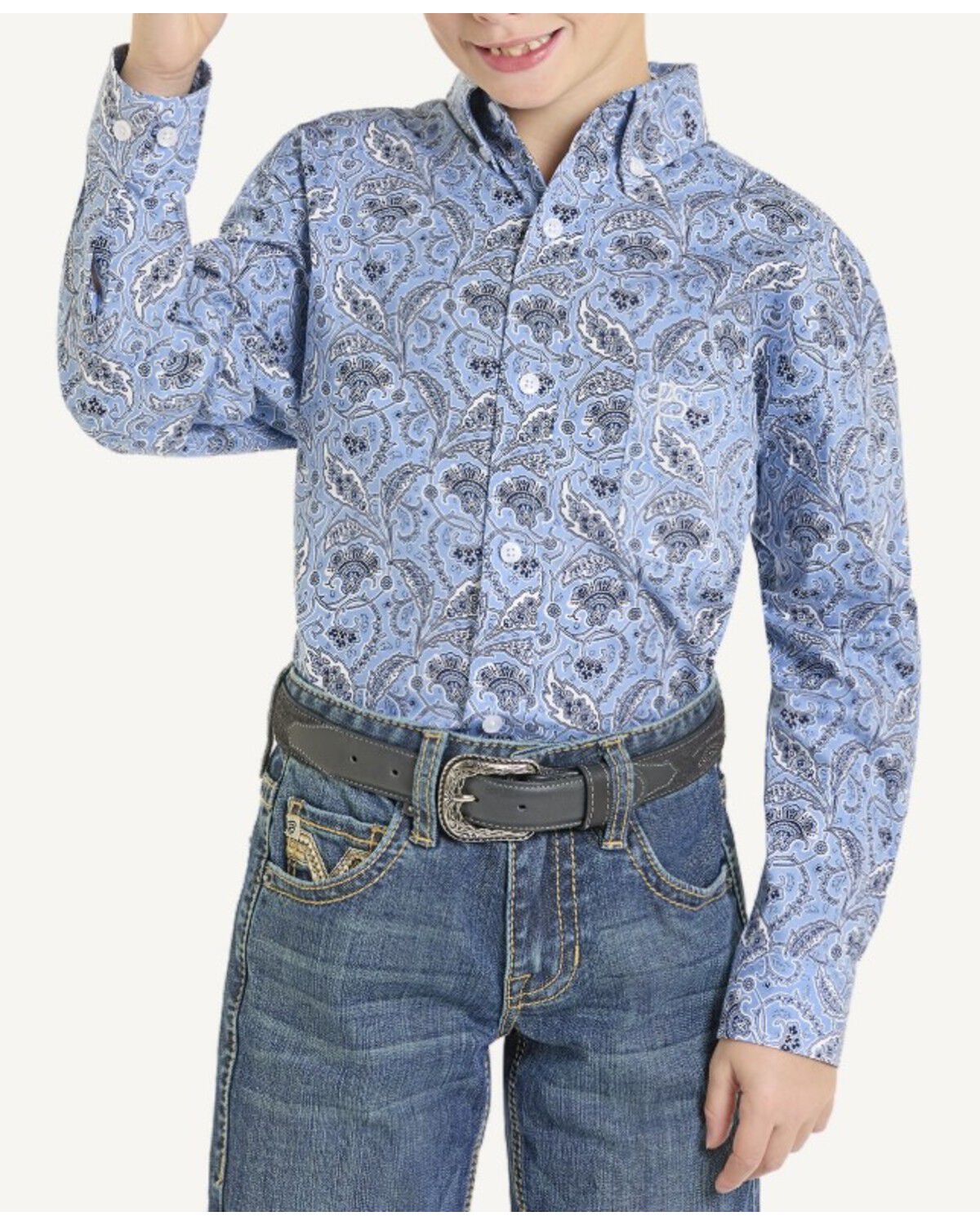 Boys' Panhandle Slim Paisley Print Long Sleeve Button-Down Stretch Wes