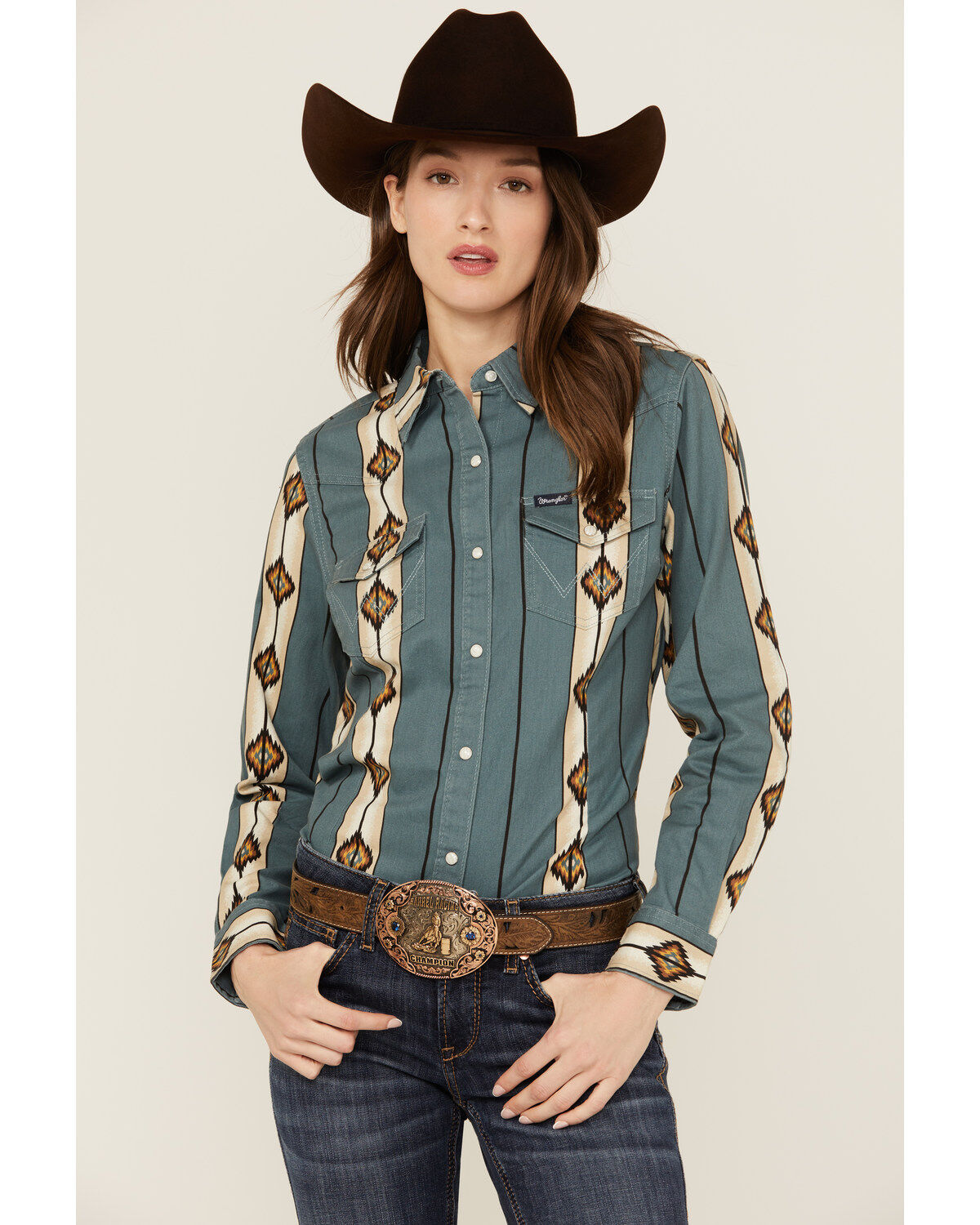 Women's Wrangler Retro Geo Print Long Sleeve Snap Western Shirt