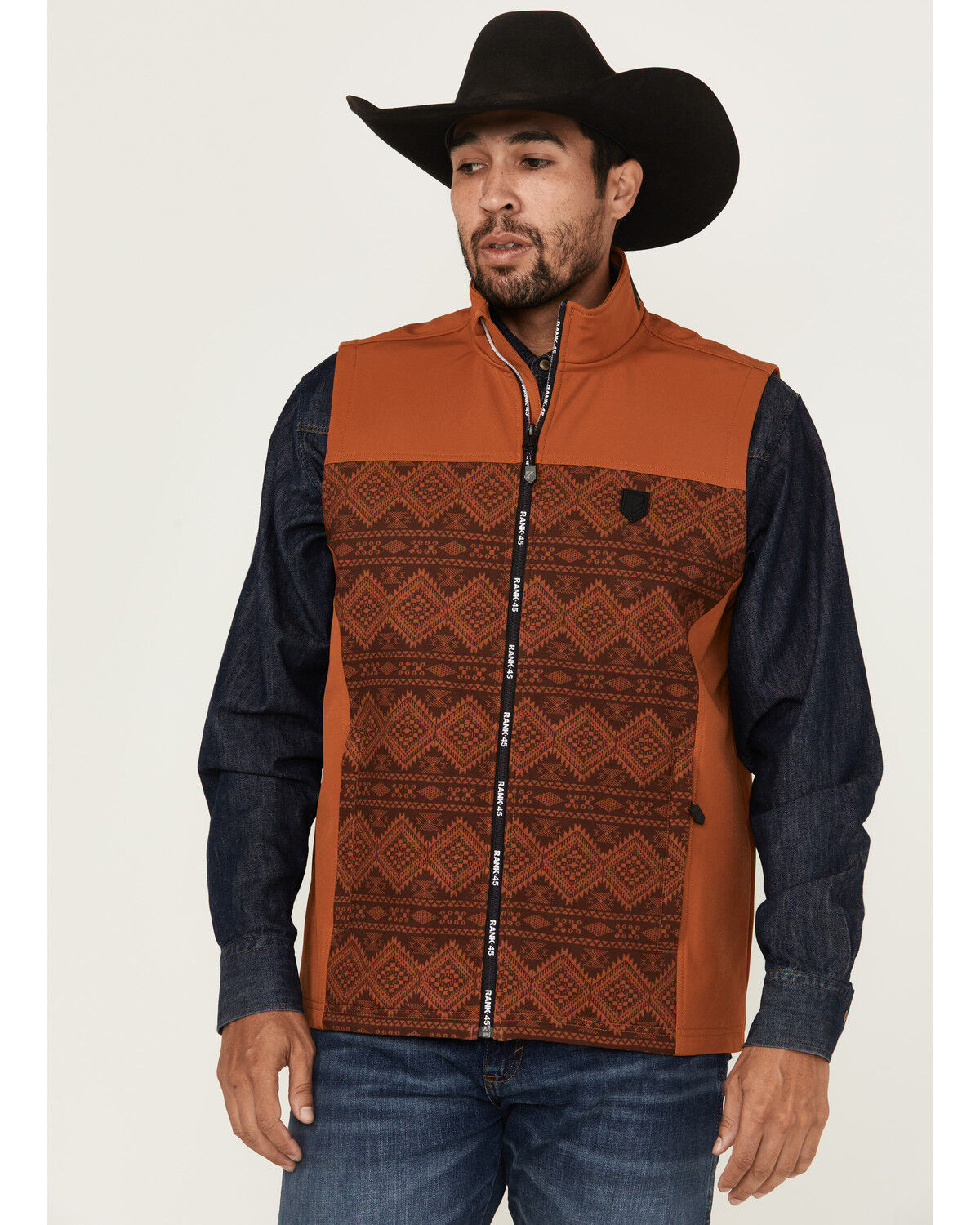 Men's RANK 45 Southwestern Print Color Block Softshell Vest