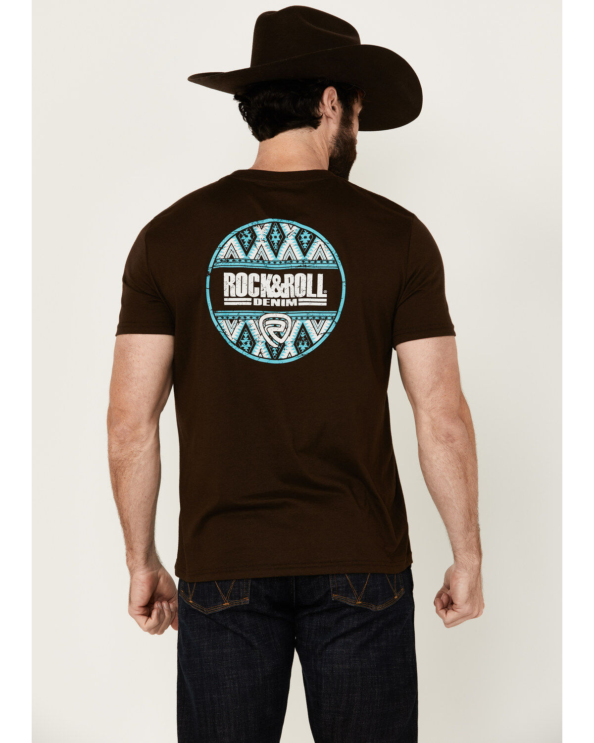 Men's Rock & Roll Denim Southwestern Circle Logo Short Sleeve Graphic