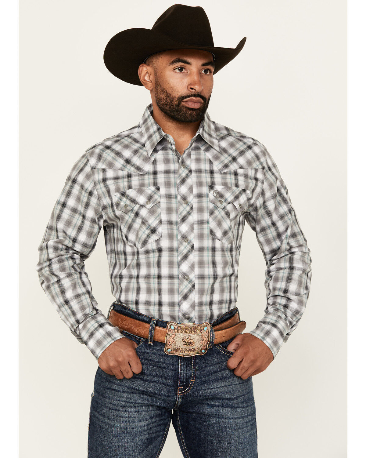Men's Wrangler Retro Plaid Print Long Sleeve Snap Western Shirt