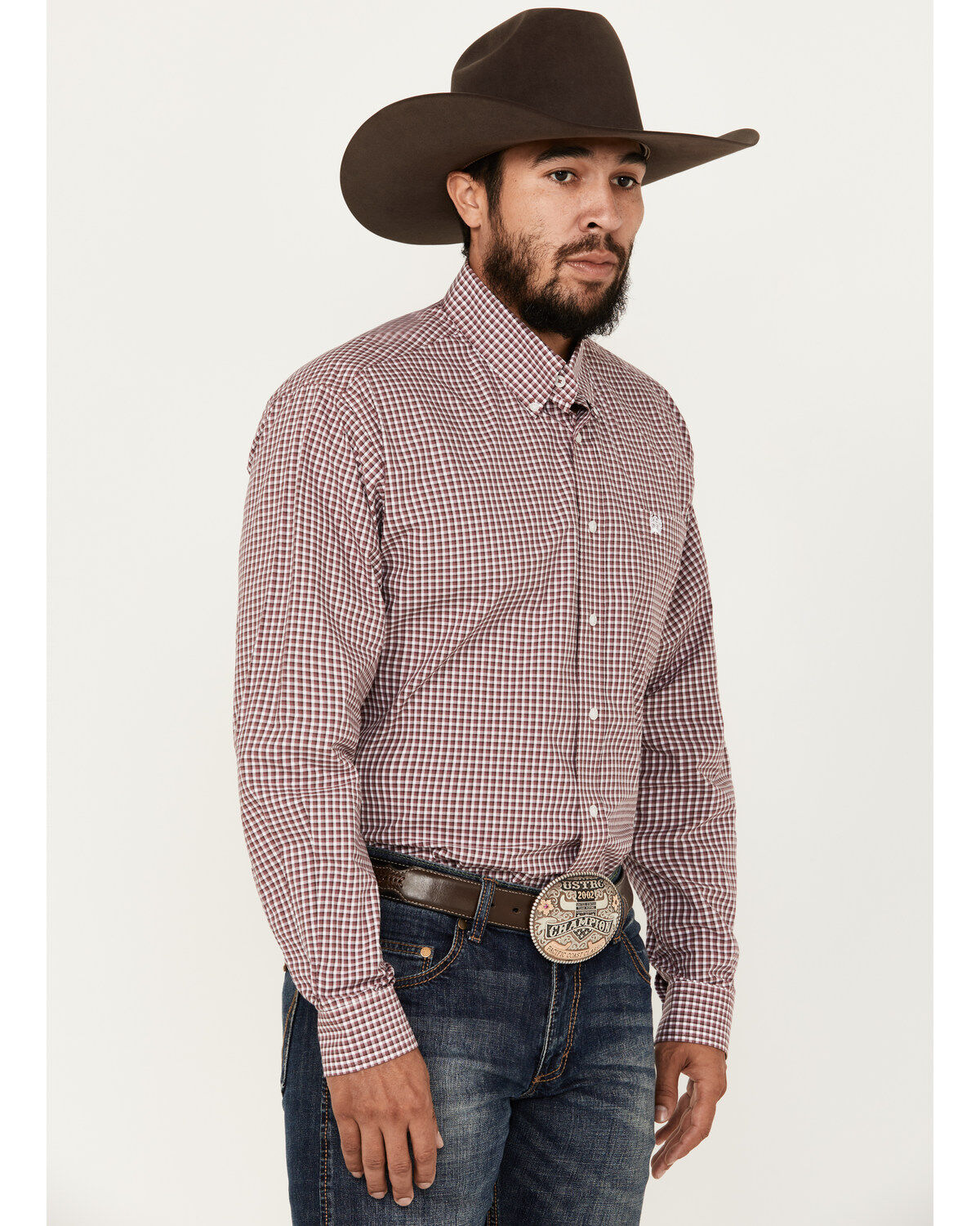 Men's Cinch Checkered Print Long Sleeve Button-Down Shirt