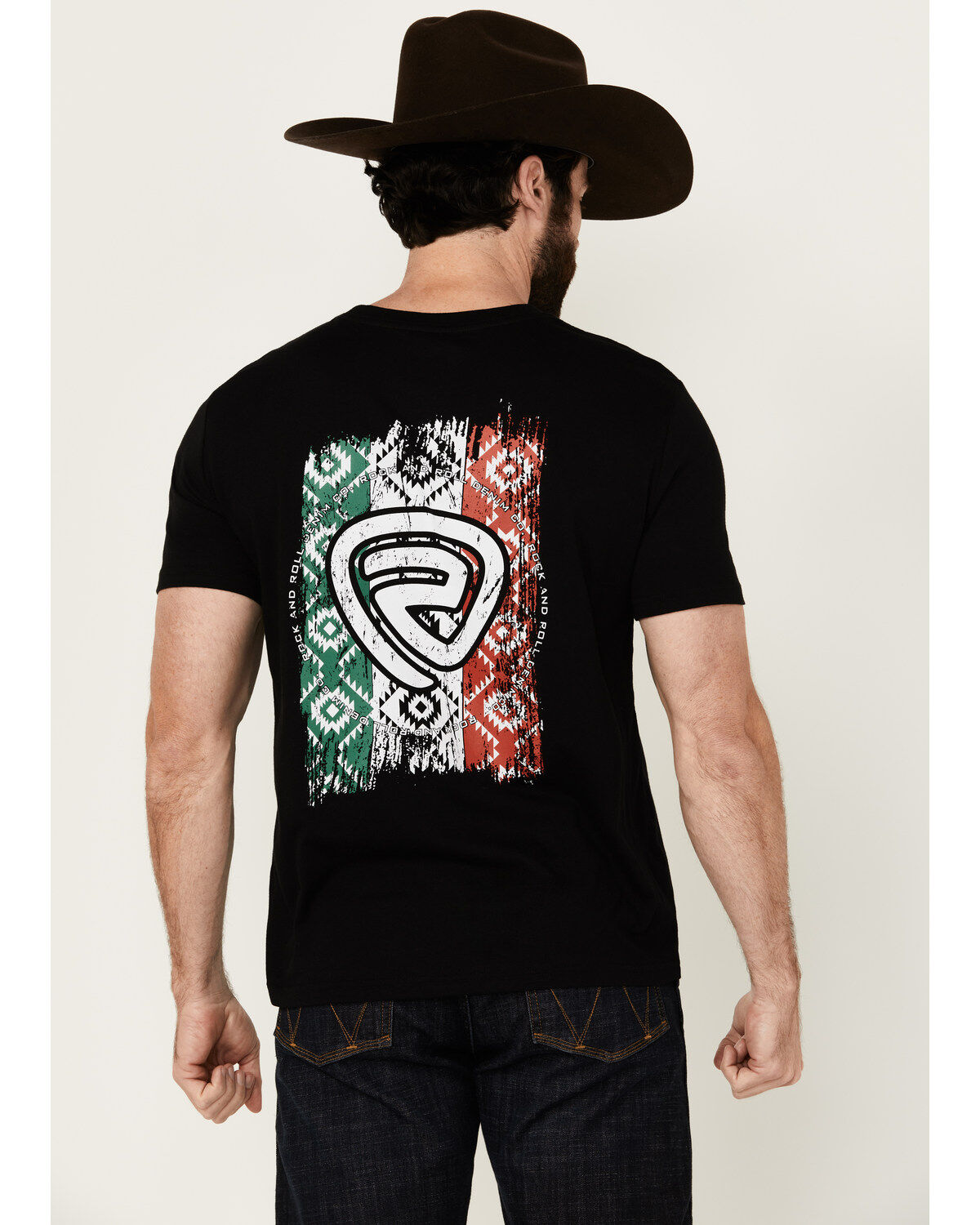 Men's Rock & Roll Denim Mexico Flag Short Sleeve Graphic T-Shirt