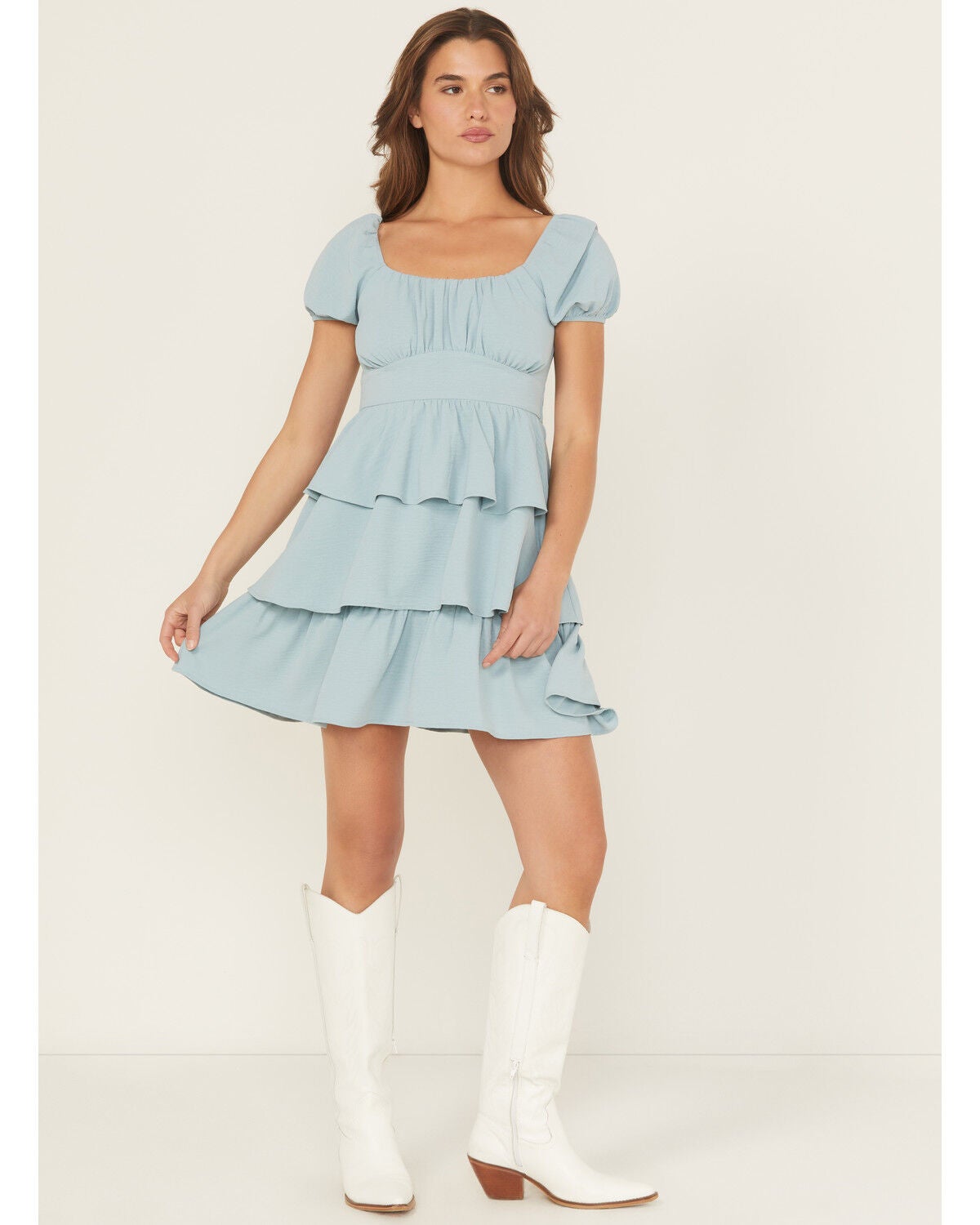 Women's Originality Solid Puff Sleeve Mini Dress