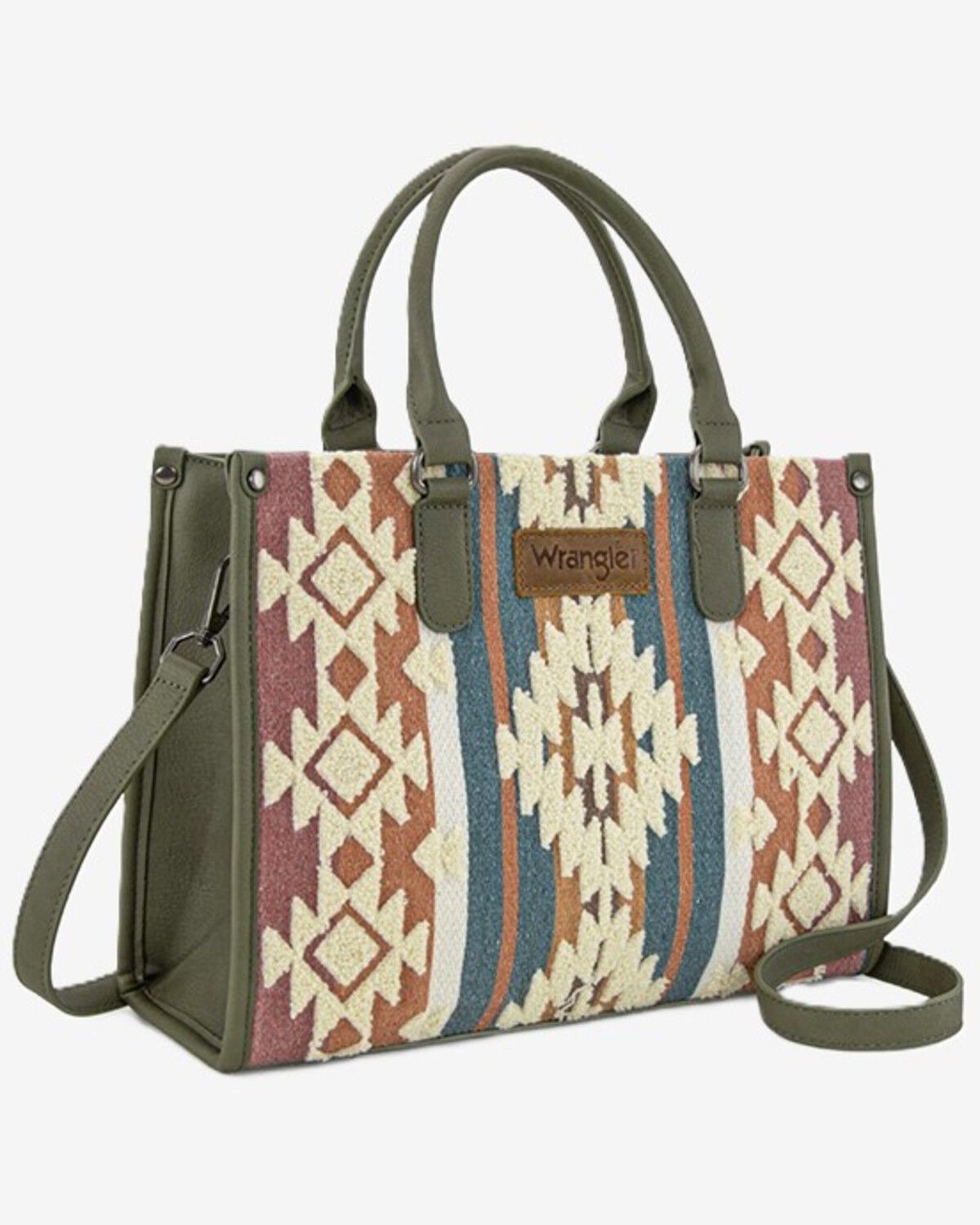 Women's Wrangler Sherpa Southwestern Print Canvas Crossbody Tote