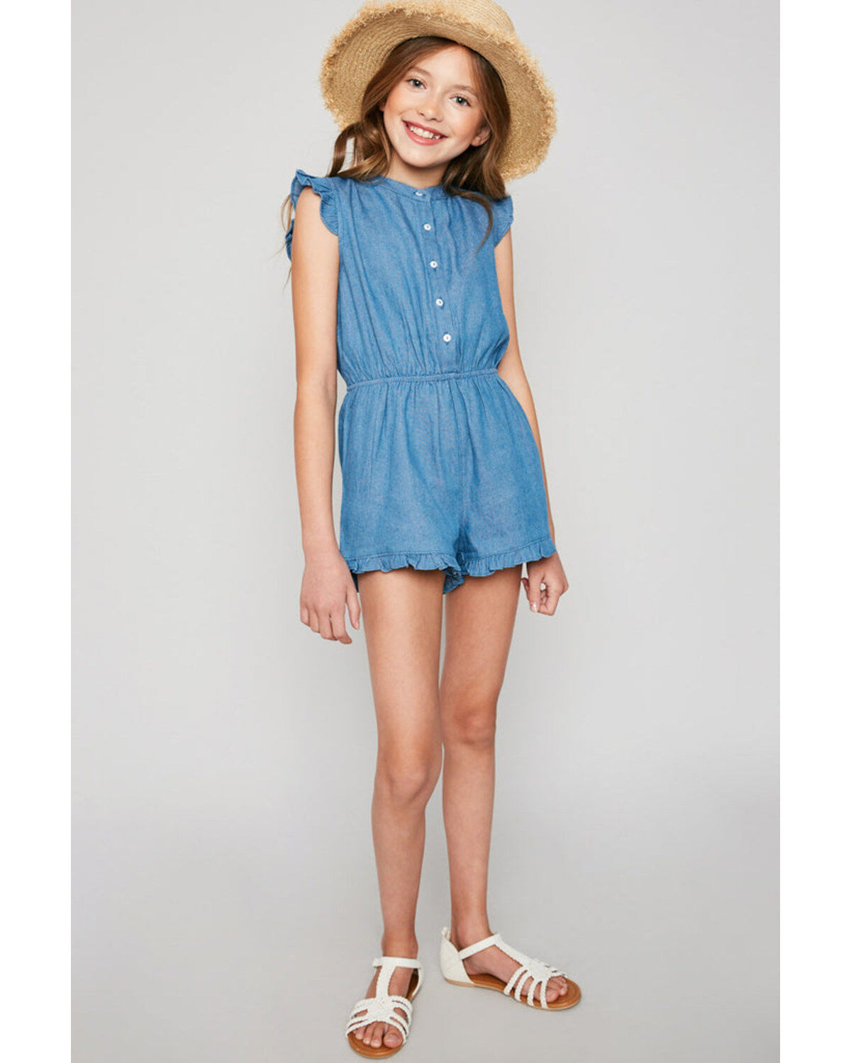 Girls' Hayden Button Down Denim Romper