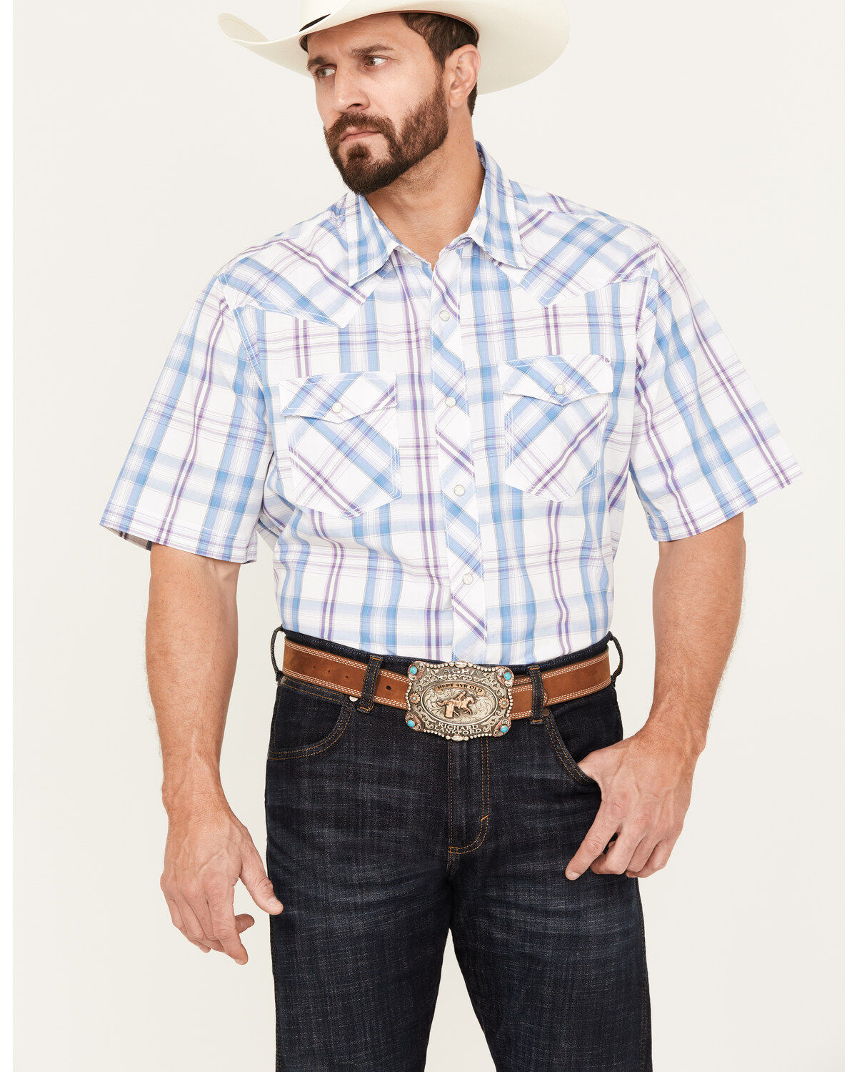Men's Wrangler 20X Advanced Comfort Plaid Print Short Sleeve Snap West