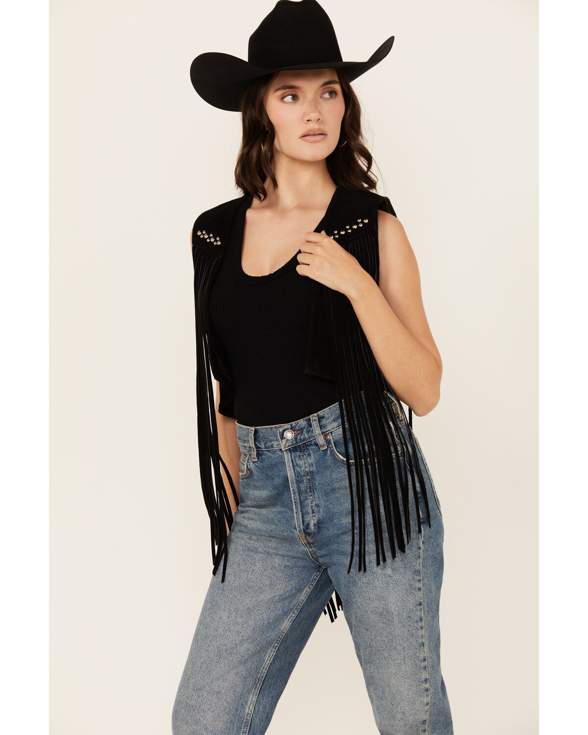 Women's West And Co Cya Later Horseshoe Studded Fringe Vest