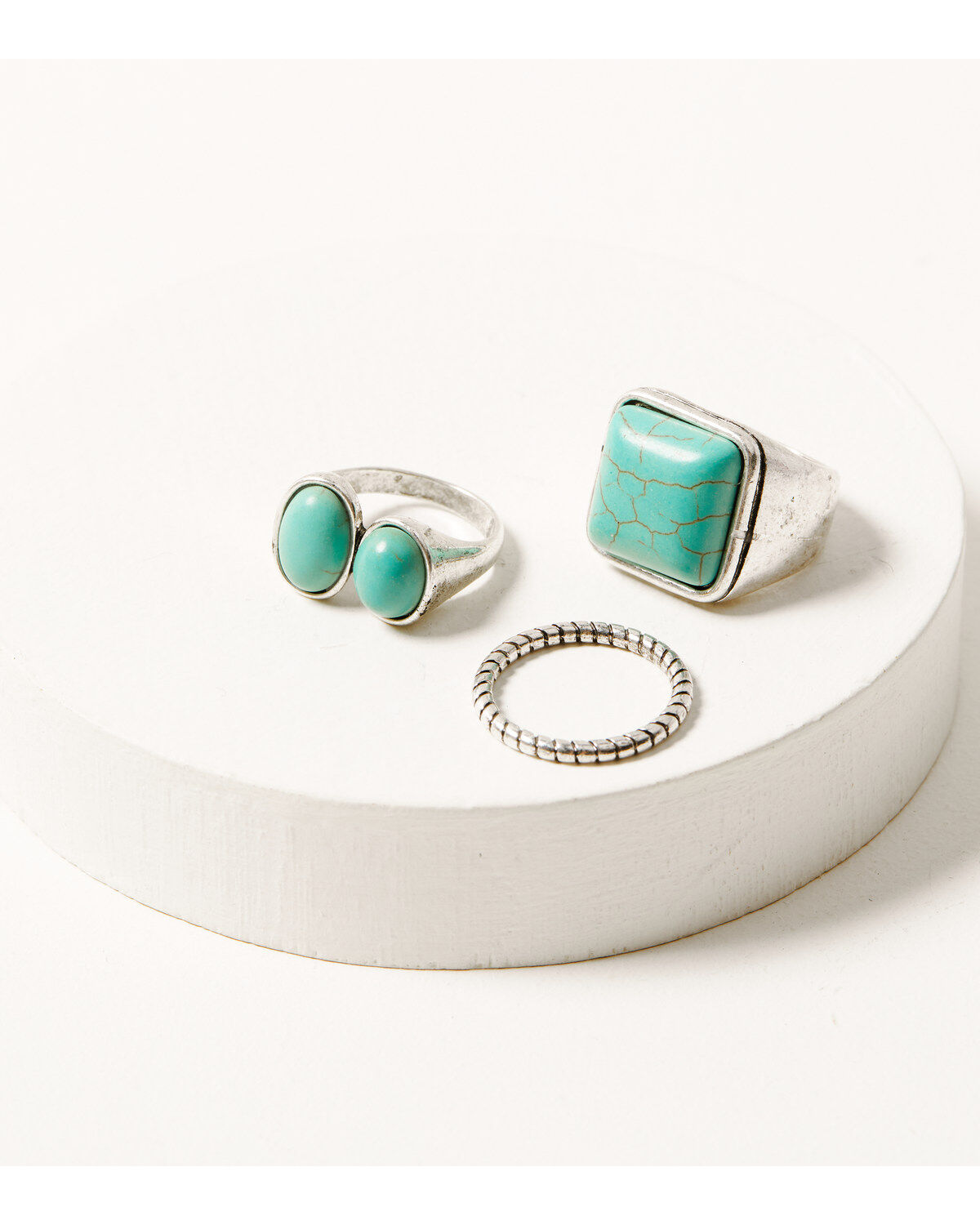 Women's Shyanne Square Turquoise Stone 3-Piece Ring Set