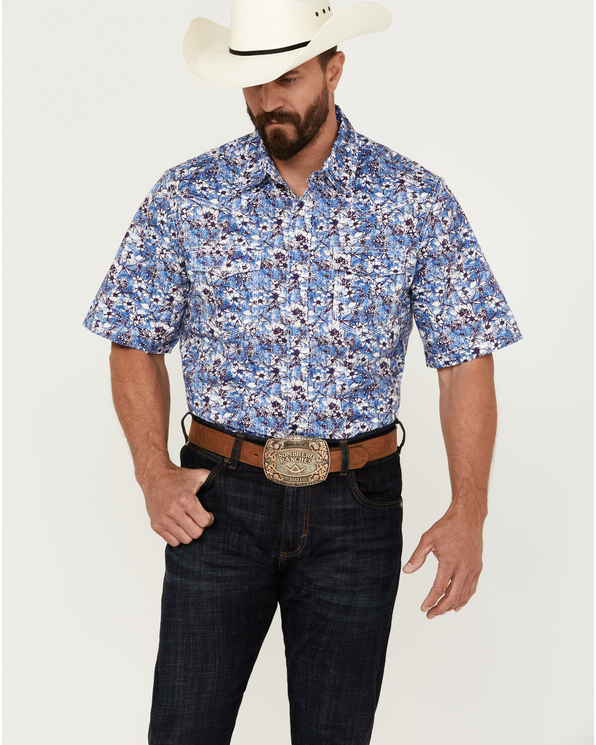Men's Wrangler 20X Advanced Comfort Floral Print Short Sleeve Snap Wes