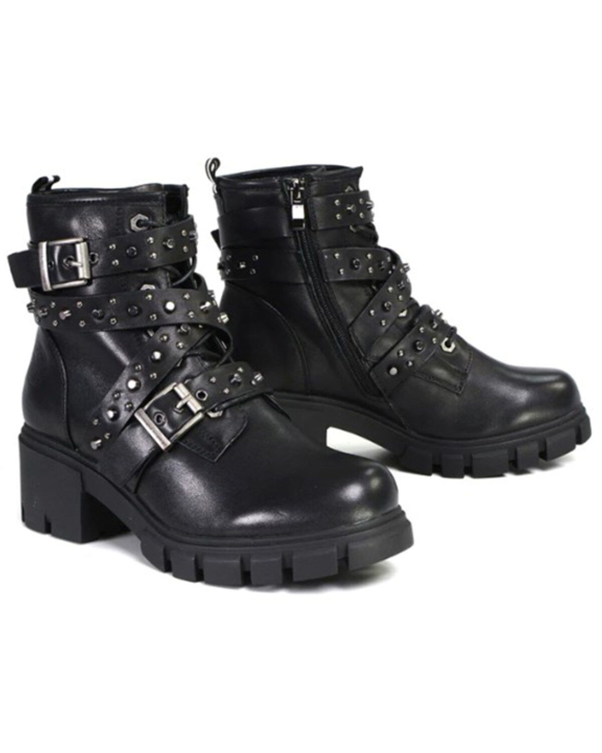 Women's Milwaukee Leather Bruiser Leather Lace-to-Toe Studded Motorcyc