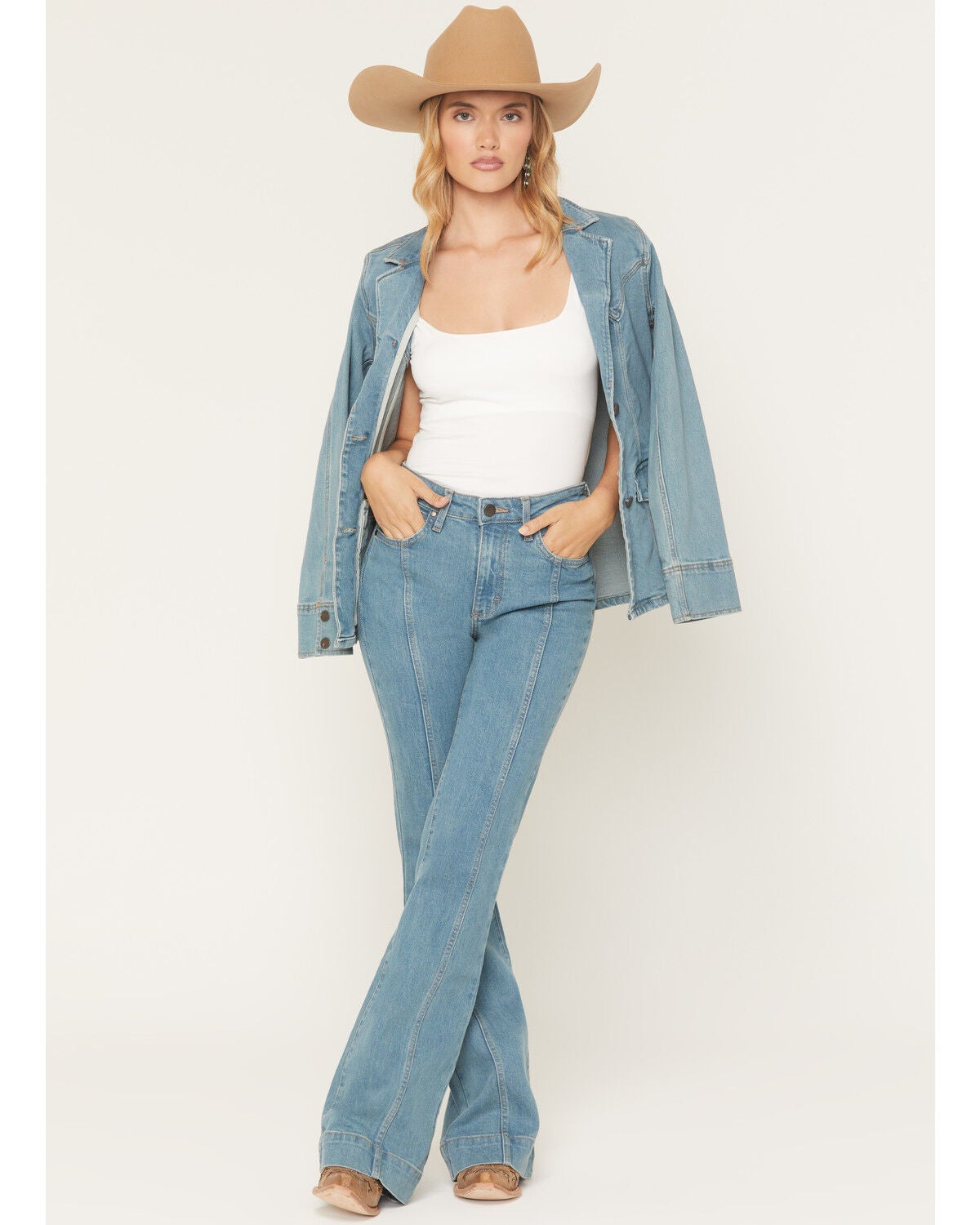 Wrangler Retro Bailey Women’s High Rise Stretch Trouser Jeans in Light Wash – 30x34 Western Bootcut Denim