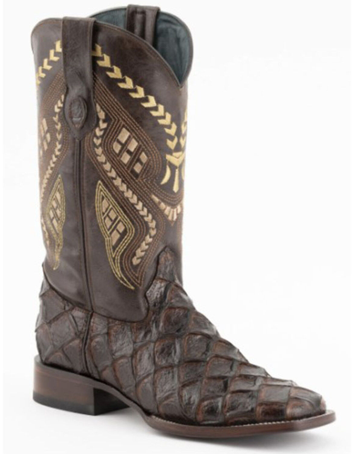 Men's Ferrini Bronco Brown Pirarucu Print Western Boots - Broad Square