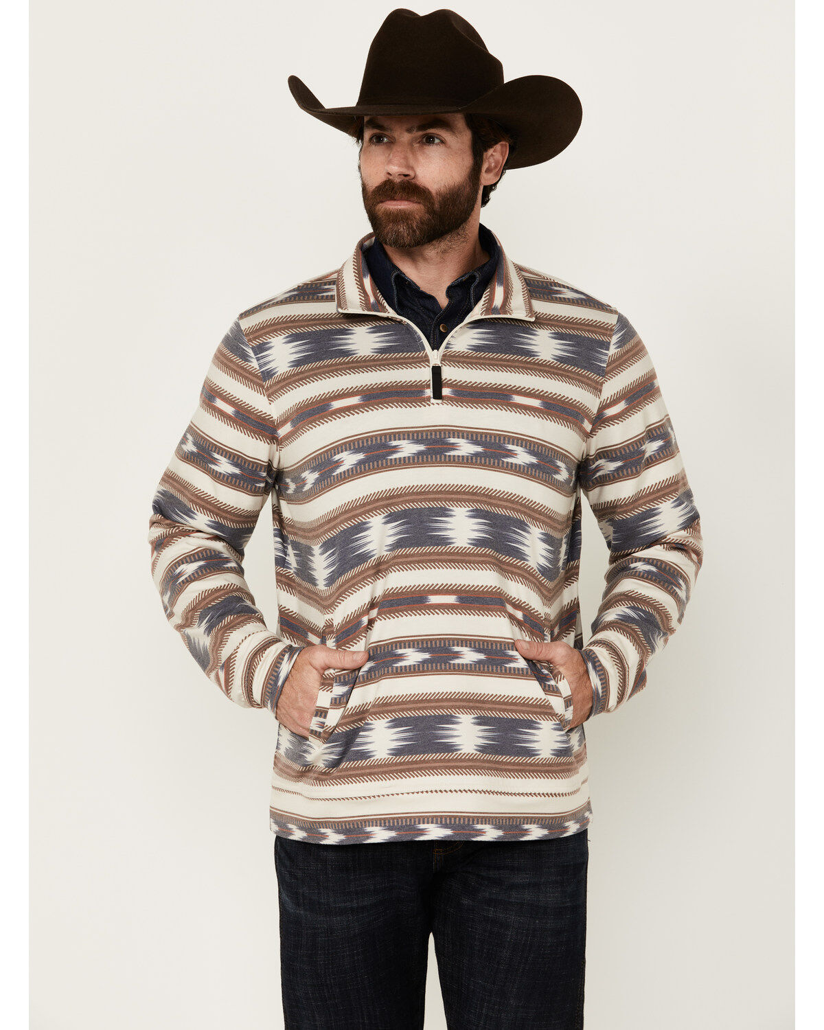 Men's Rock & Roll Denim Striped 1/4 Zip Pullover