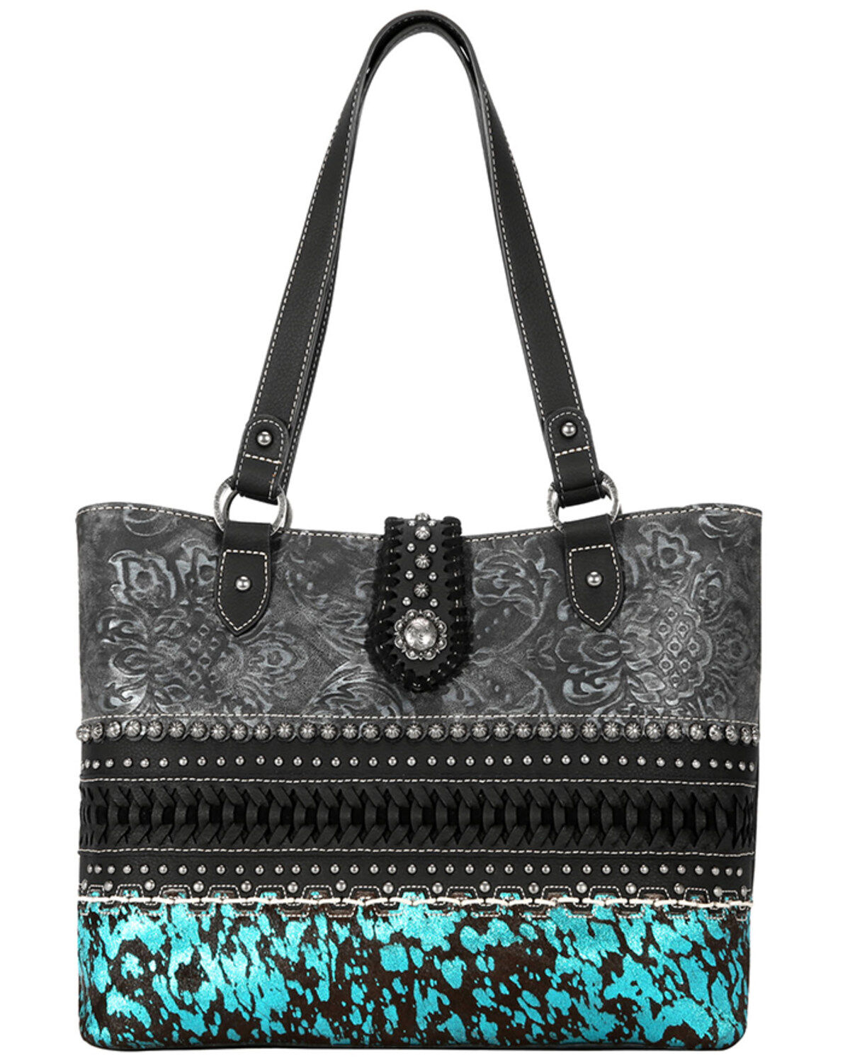 Women's Montana West Black & Turquoise Trinity Ranch Hair-on Cowhide C