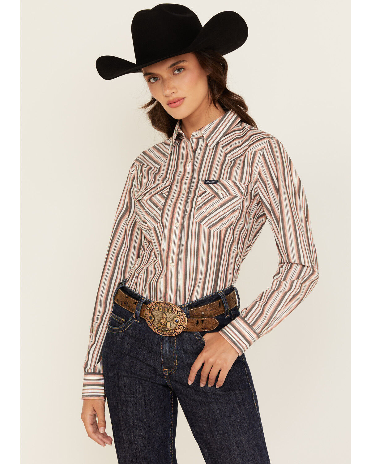 Women's Wrangler Retro Striped Print Long Sleeve Snap Western Shirt