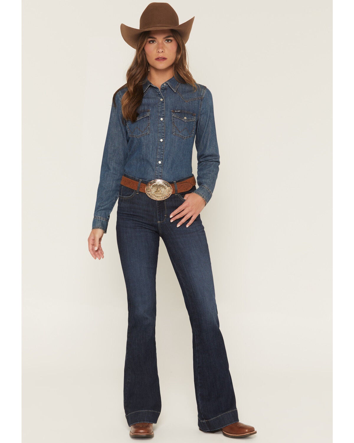 Wrangler Women’s Bespoke Alexandrea High Rise Trouser Jeans in Dark Wash – Stretch Denim Western Bootcut Pants, Size 26x34