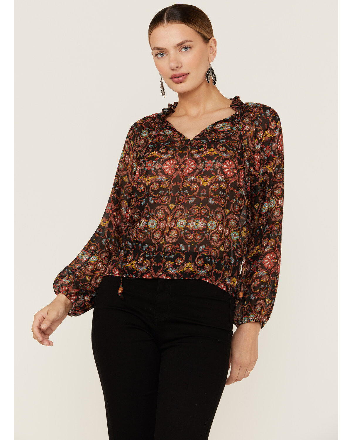 Women's Wild Moss Ruffle Neck Peasant Blouse