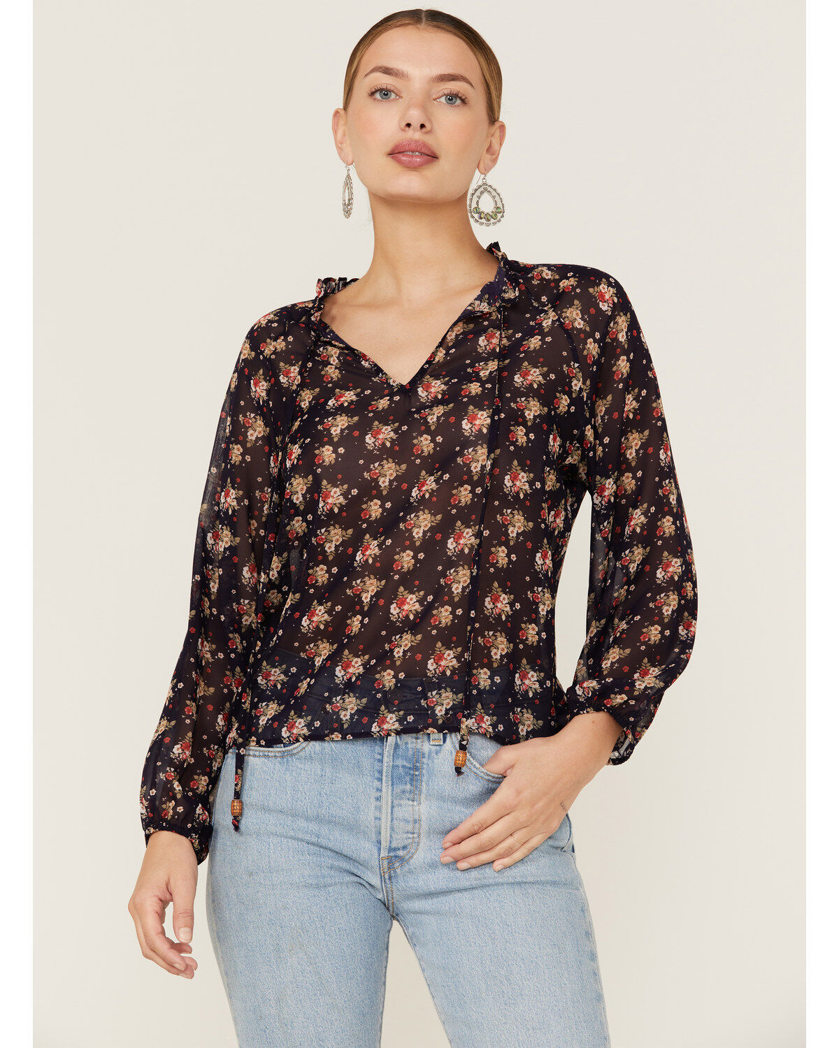 Women's Wild Moss Ruffle Neck Peasant Blouse