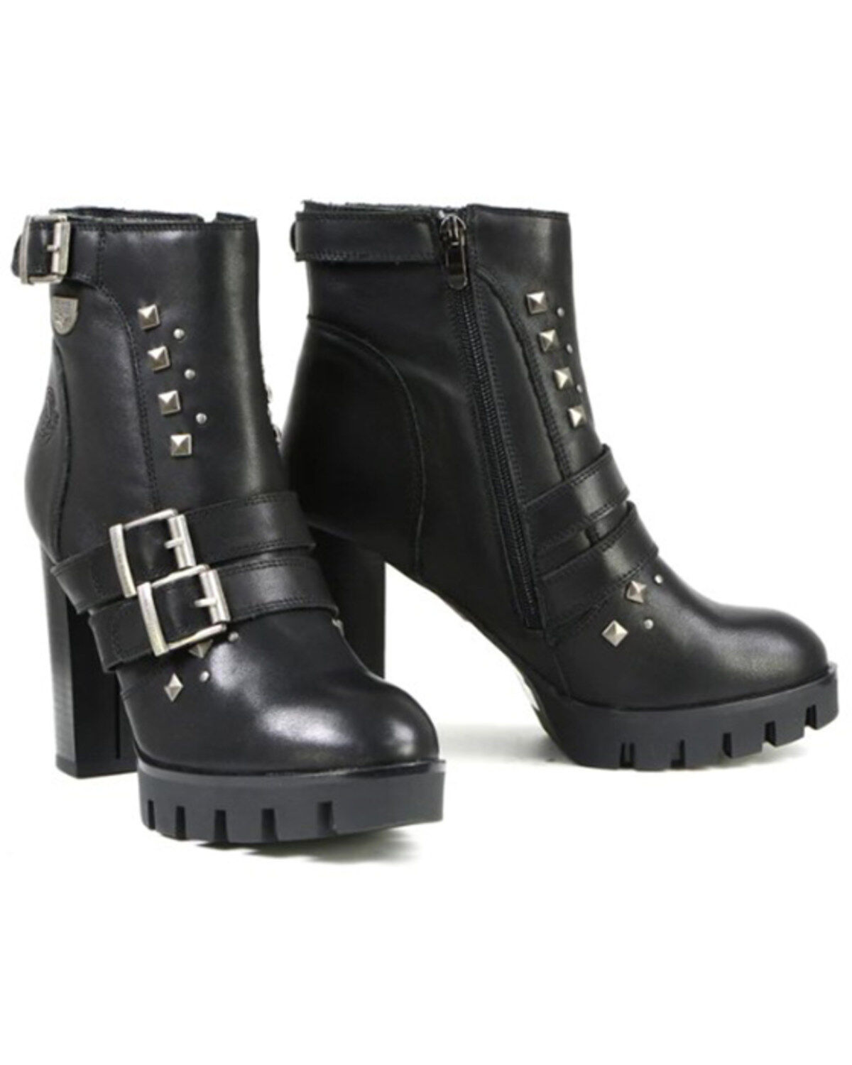 Women's Milwaukee Leather Studded Leather Platform Heel Boots - Round