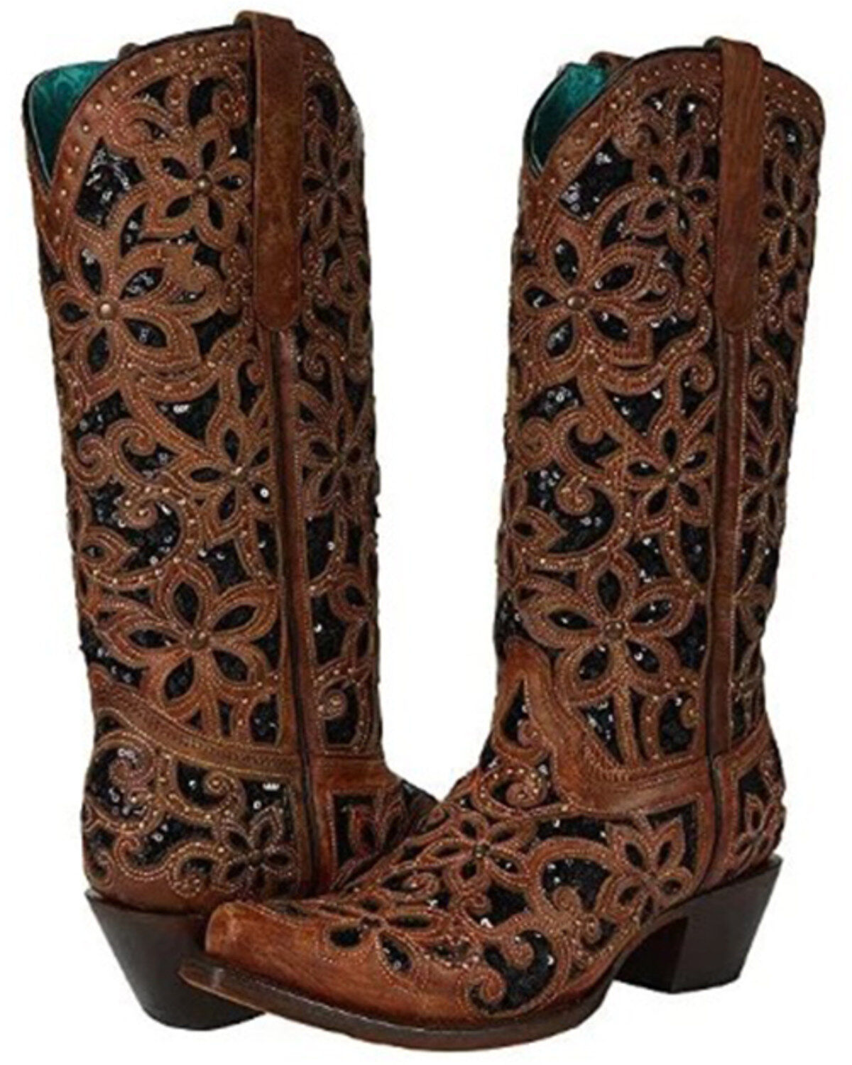 Women's Corral Black Inlay Western Boots - Snip Toe