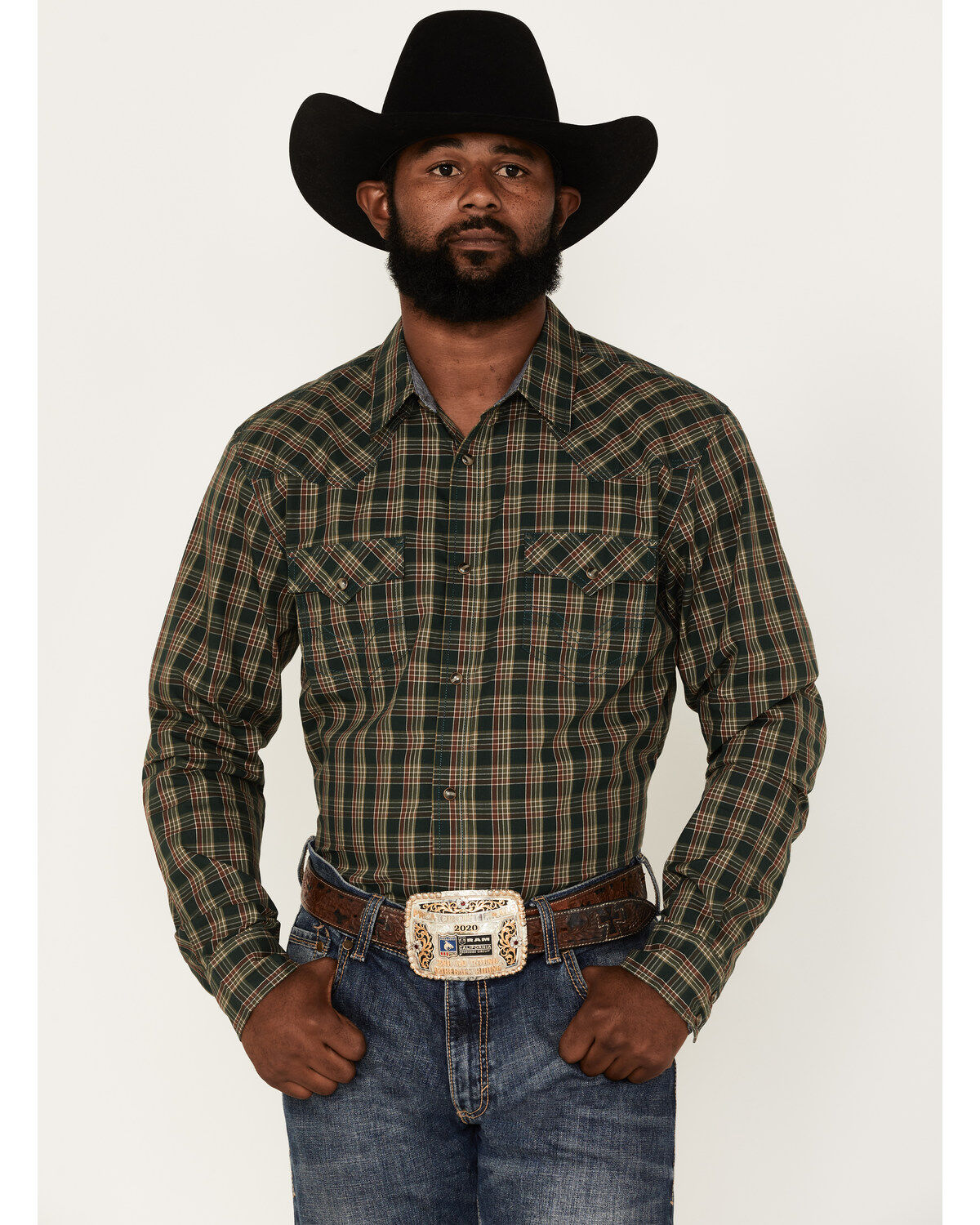 Men's Cody James Douglas Fir Plaid Print Long Sleeve Snap Western Shir
