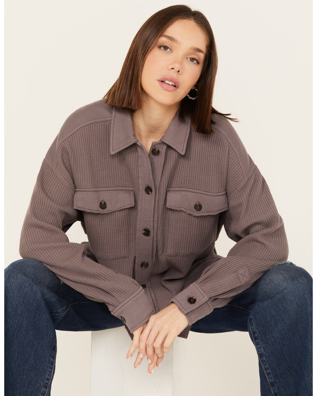 Women's Cleo + Wolf Oversized Knit Button Up Shirt