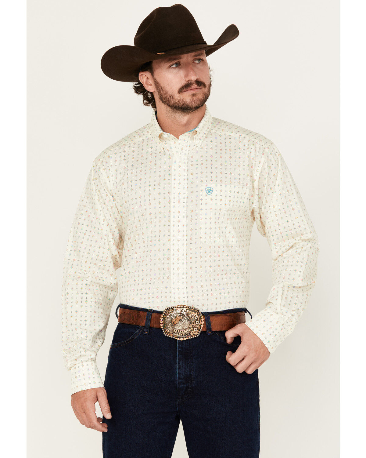 Men's Ariat Wrinkle Free Griffin Geo Print Long Sleeve Button-Down Wes